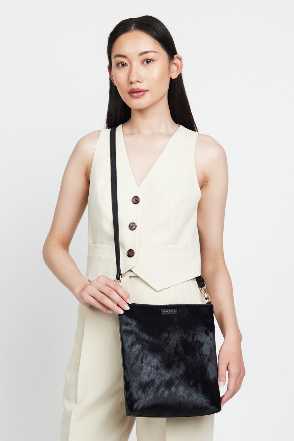 Claudette Black Haircalf Crossbody Bag - Stylish & Compact Purse for Women, Perfect for Everyday Use, Work, and Travel