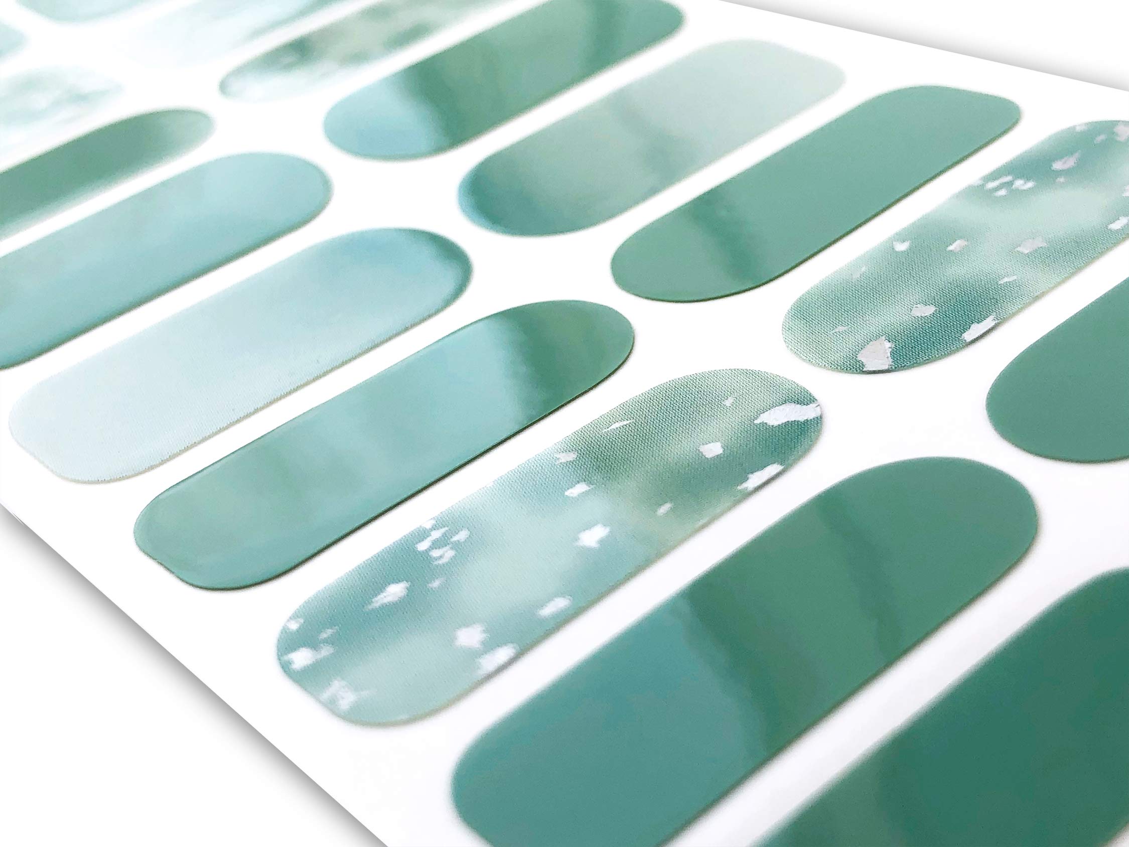 TOUGH GIRLS | 20 Exquisite Gel Nail Polish Strips with Application Accessories - No UV/LED Lamp Needed (Seafoam & Silver Speckles) - Perfect for DIY Manicures at Home, Parties & Gifts