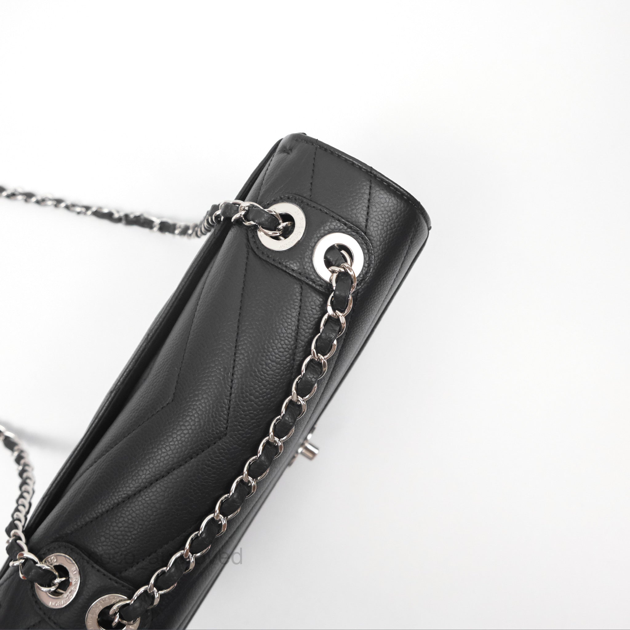 Chanel Chevron Quilted Flap Bag Black Caviar Leather with Silver Hardware - Luxury Crossbody Purse for Women, Perfect for Evening Parties & Daily Use