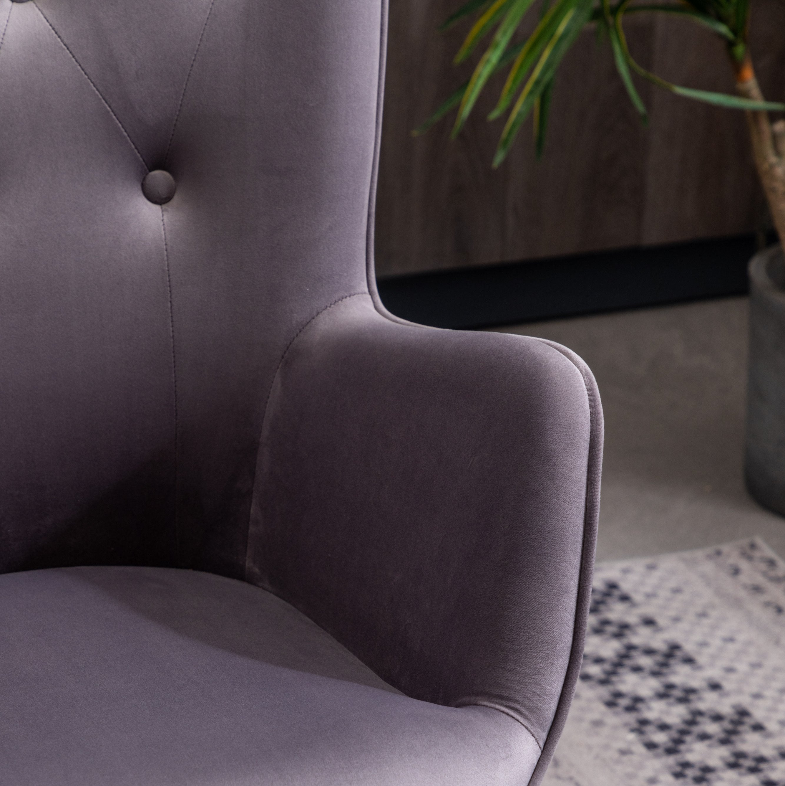 Roundhill Furniture Doarnin Contemporary Silky Velvet Tufted Button Back Accent Chair - Gray Velvet Upholstered Lounge Chair for Living Room, Bedroom & Office Decor