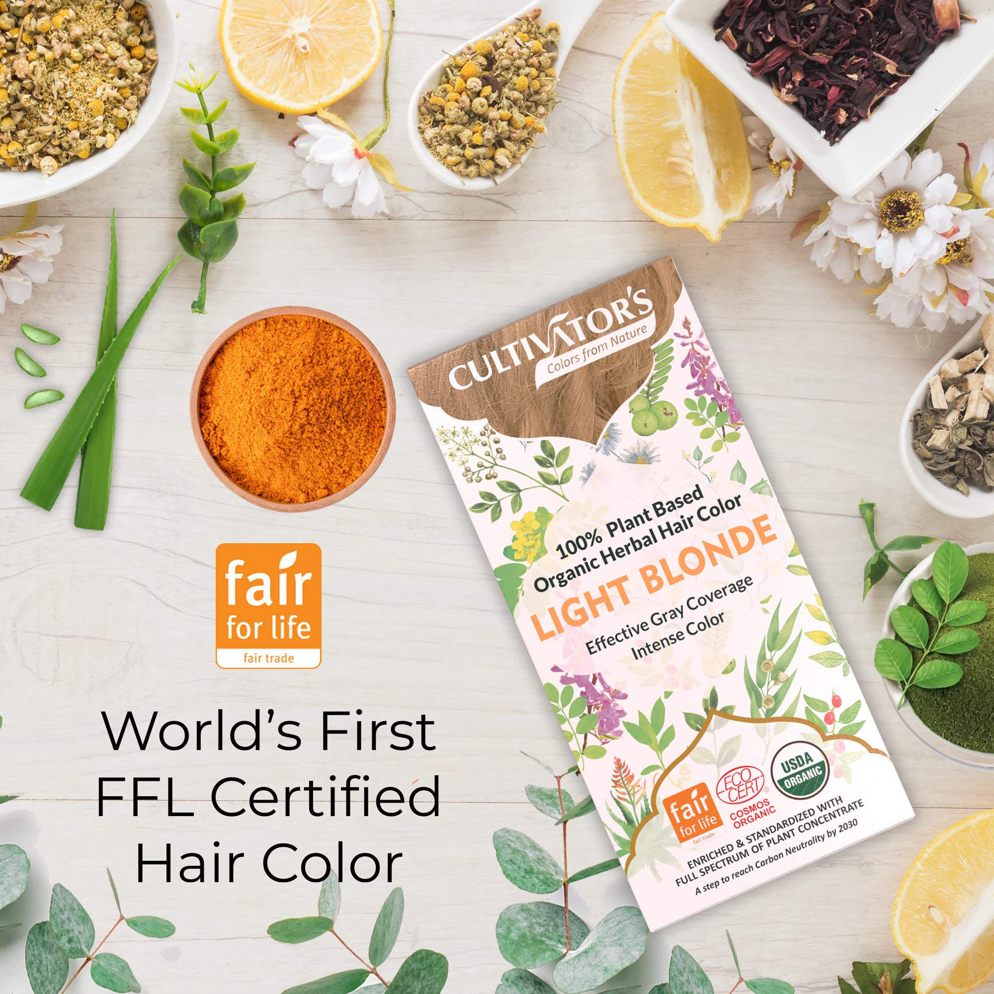 Organic Herbal Hair Color Powder for Women & Men - Ammonia-Free, Chemical-Free Natural Hair Dye (Light Blonde, 100g) - Safe for Gray Coverage & Gentle Hair Coloring at Home
