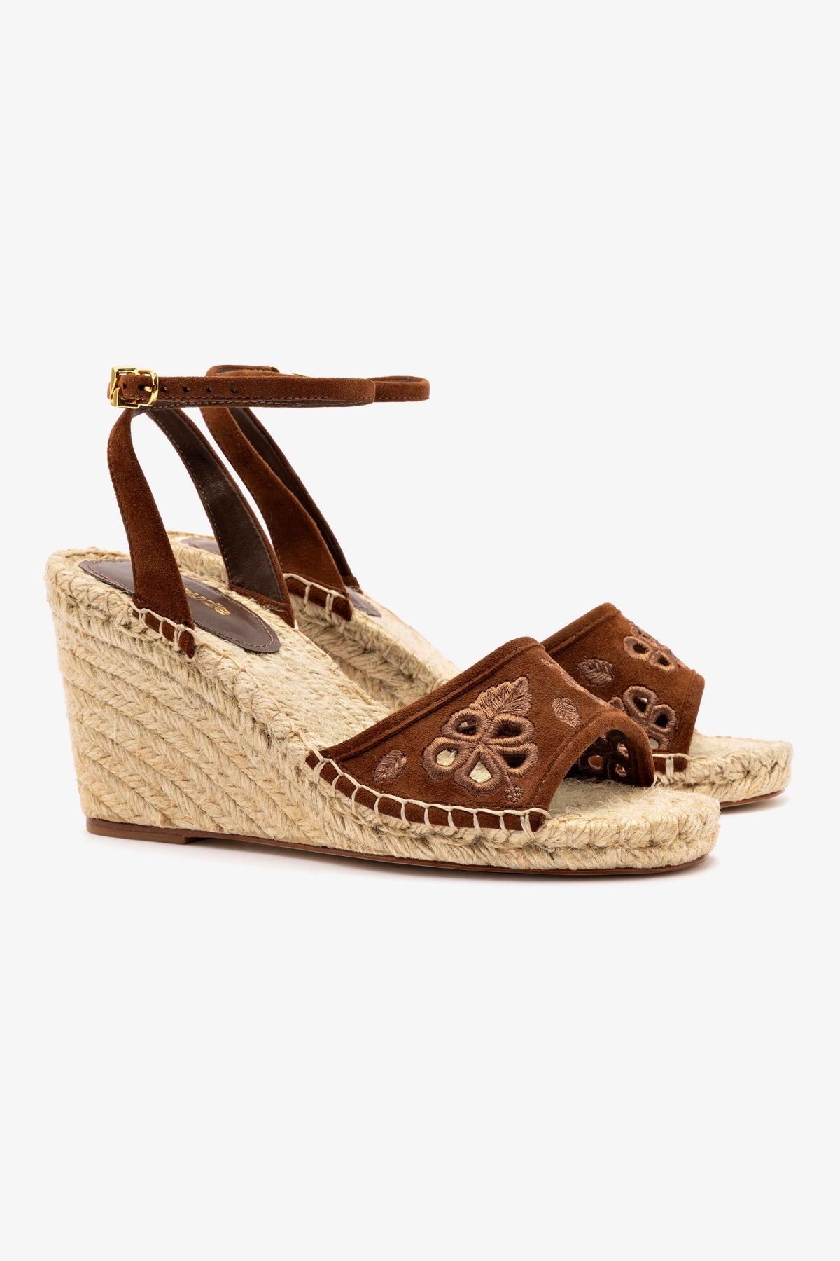 Letizia Women's Espadrille Wedge Sandals - Burnt Umber & Hibiscus Embroidered Summer Shoes for Beach, Vacation and Casual Outings