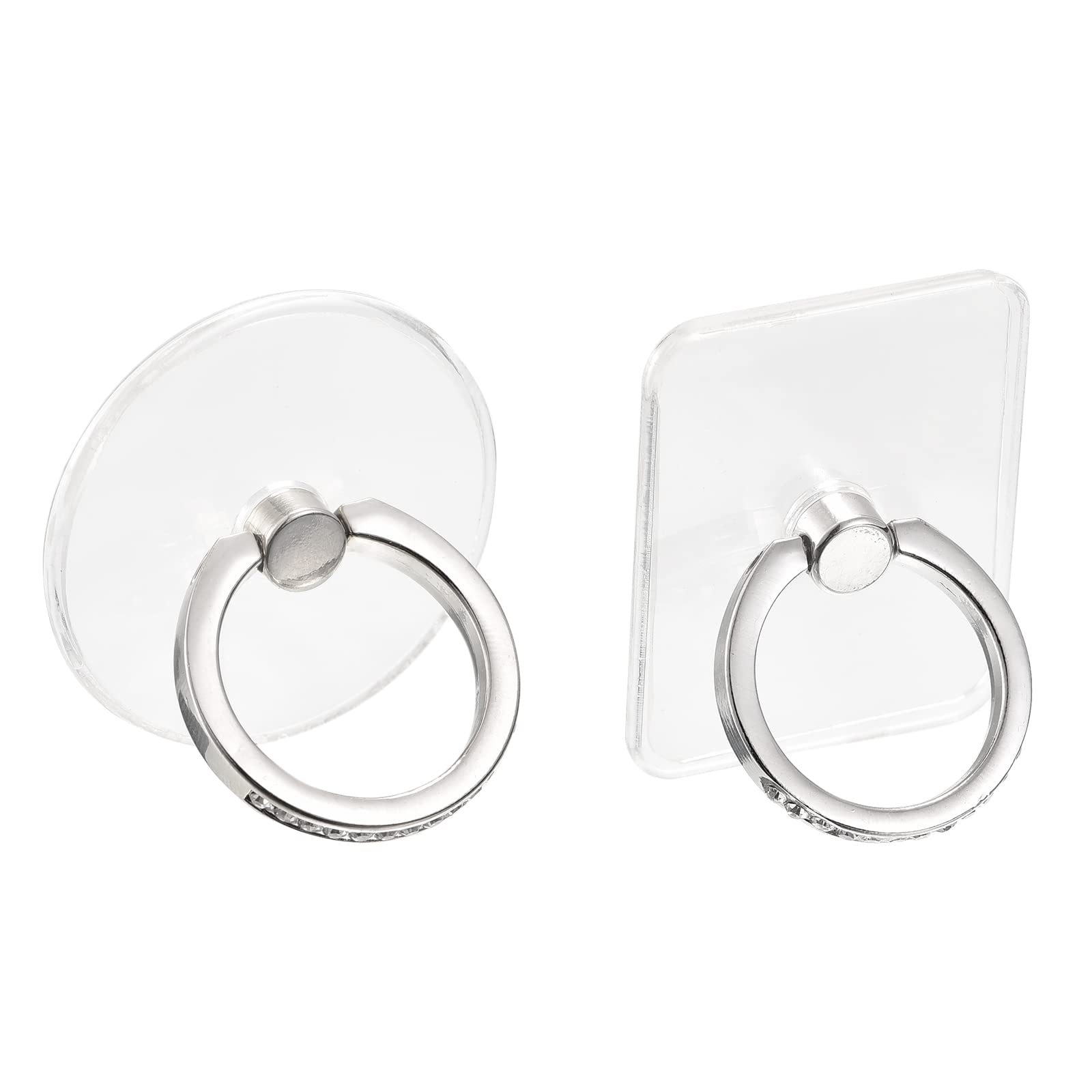 uxcell Transparent Phone Ring Holders - Diamond Clear Finger Grip Stand for Smartphone, Case & Tablet (Set of 4: 2 Rectangle + 2 Round) | Perfect for Hands-Free Viewing, Secure Grip & Multi-Angle Positioning