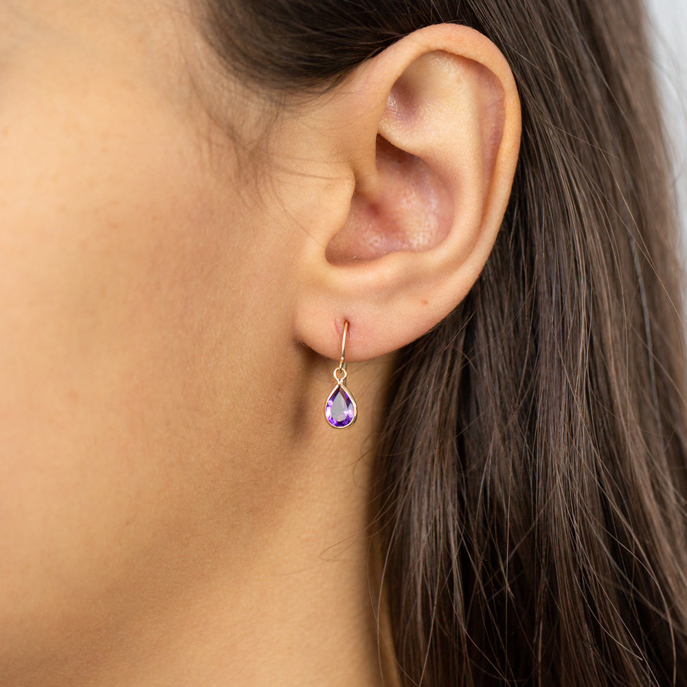 9ct Yellow Gold Amethyst Pear Drop Earrings - Elegant Dangle Earrings for Women, Perfect for Weddings, Parties & Special Occasions