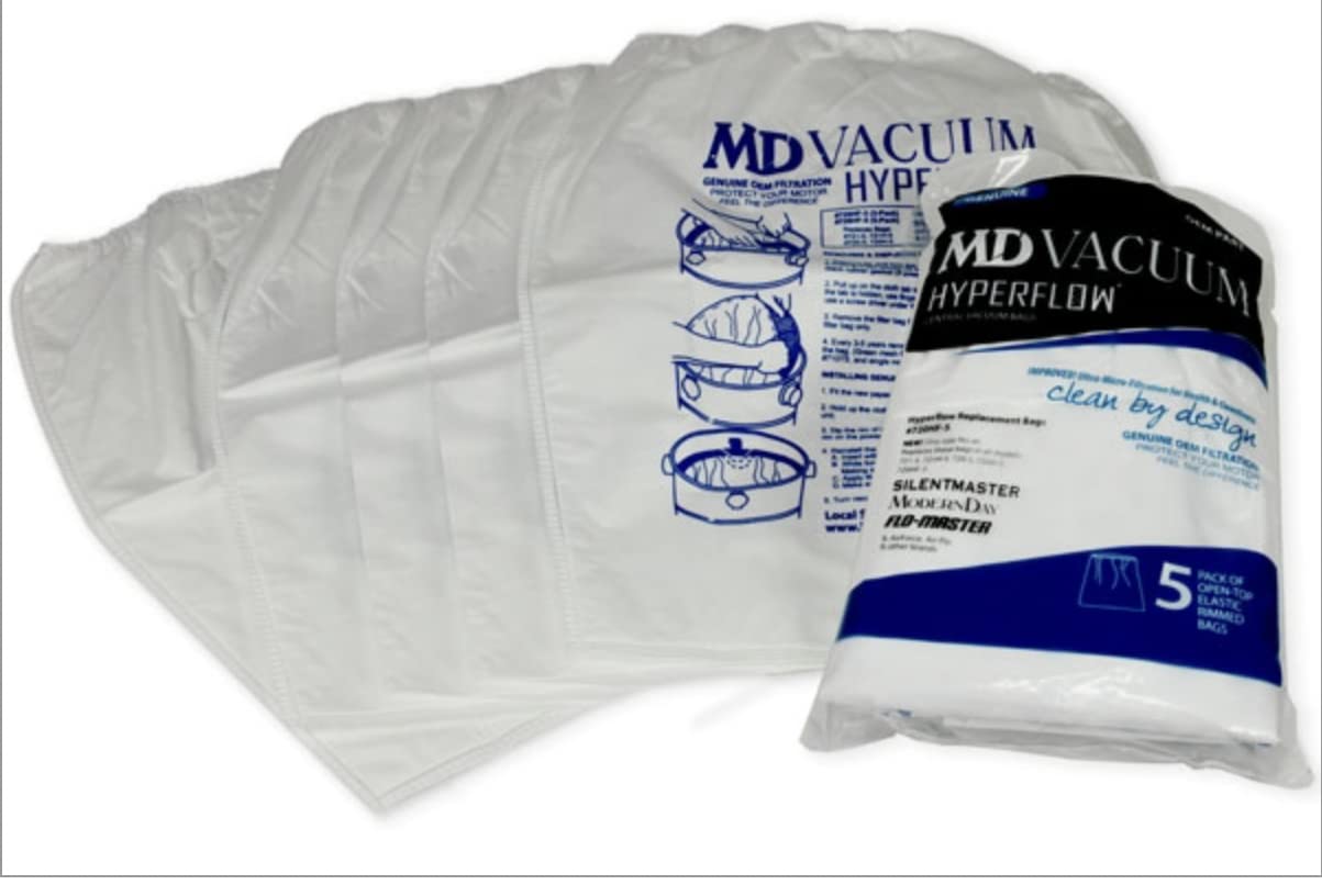 MD Central Vacuum Hyperflow Paper Bags - 12 Gallon, 5-Pack | High-Performance Filtration for Central Vacuum Systems | Perfect for Whole-House Cleaning & Pet Hair Removal