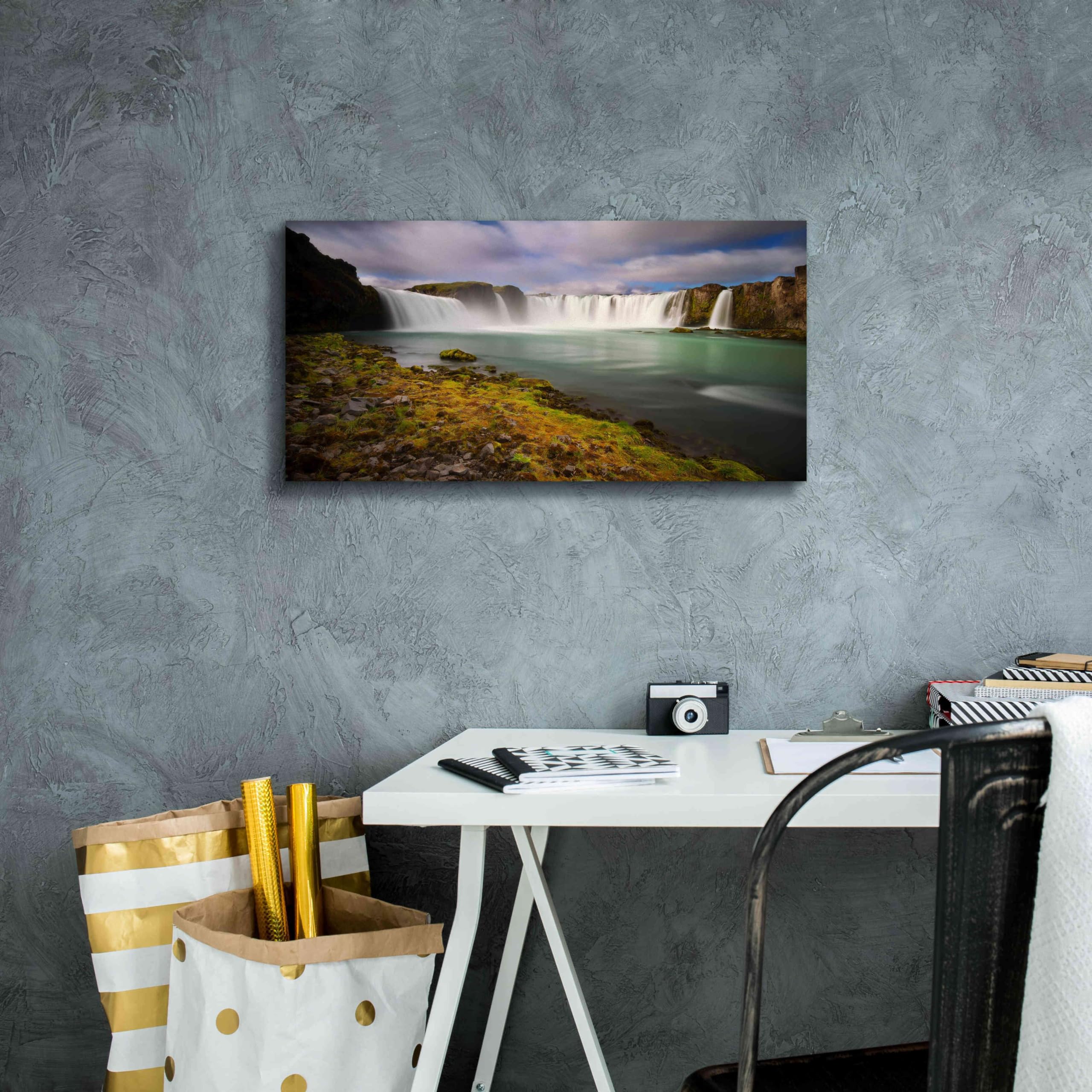 Epic Graffiti 'Godafoss' Canvas Wall Art Print by Everlook Photography - 24x12 Inches Nordic Waterfall Landscape - Perfect for Living Room, Bedroom & Office Decor