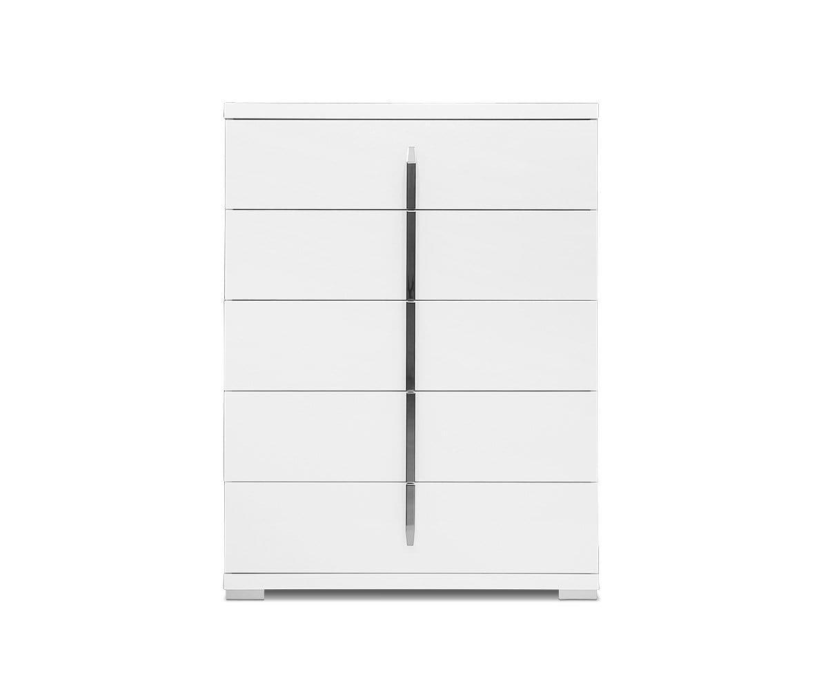 Palermo High Chest - 5-Drawer Tall Dresser with Solid Wood Frame, Modern Bedroom Storage Furniture for Clothes & Accessories - Perfect for Master Bedroom, Guest Room, or Dorm Organization