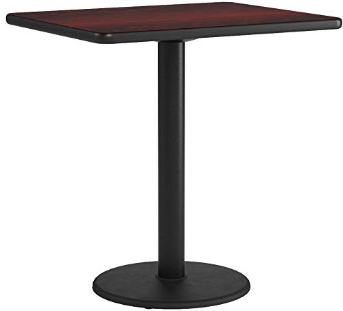 Flash Furniture 24'' x 30'' Rectangular Mahogany Laminate Table Top with 18'' Round Base - Perfect for Home Office, Conference Room, or Dining Area