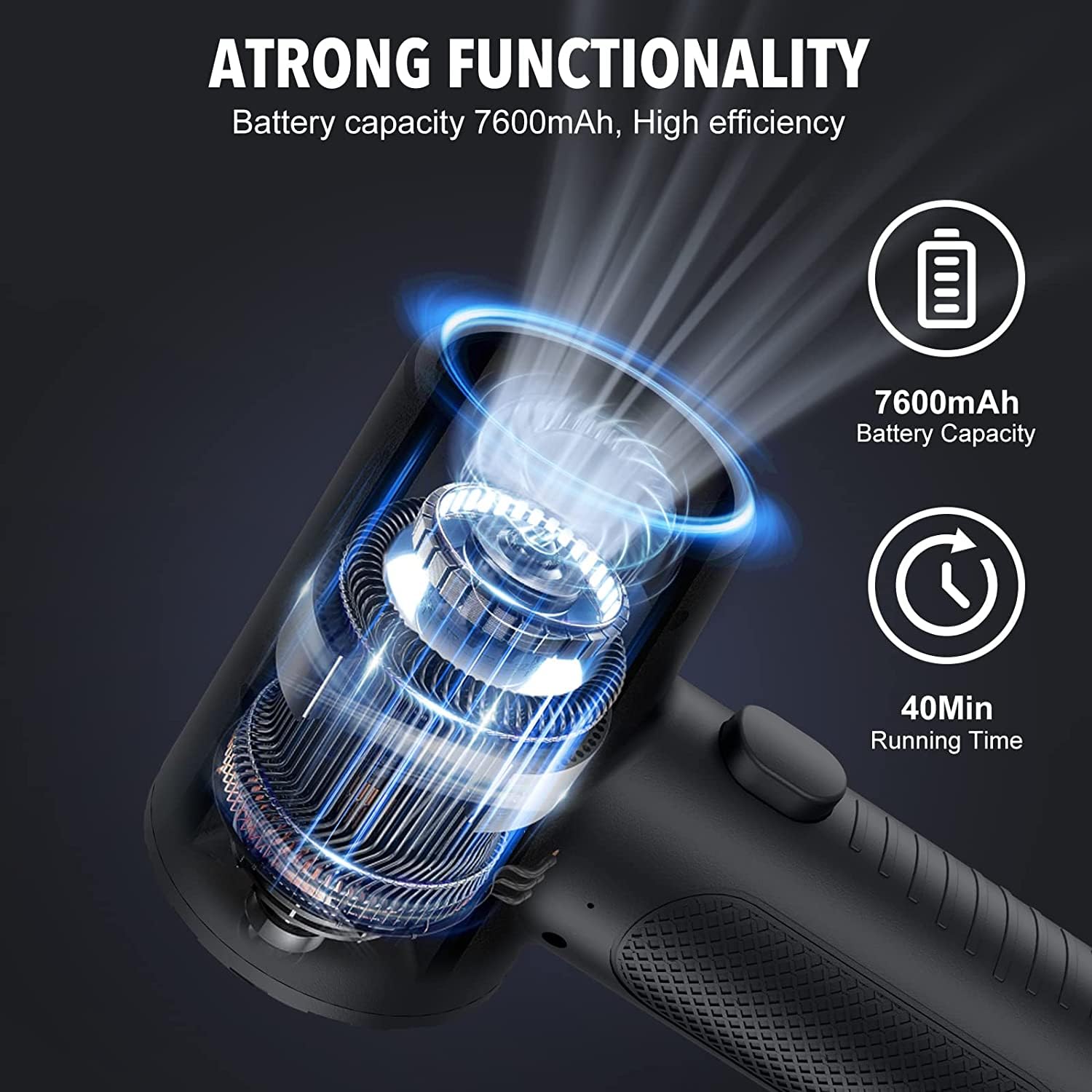 High-Speed Cordless Electric Air Duster - 120,000 RPM 3-Speed Rechargeable Dust Blower with 7600mAh Battery for Keyboard, Computer & Office Cleaning (Black) - Perfect for Electronics, PC Maintenance & Home Workspaces