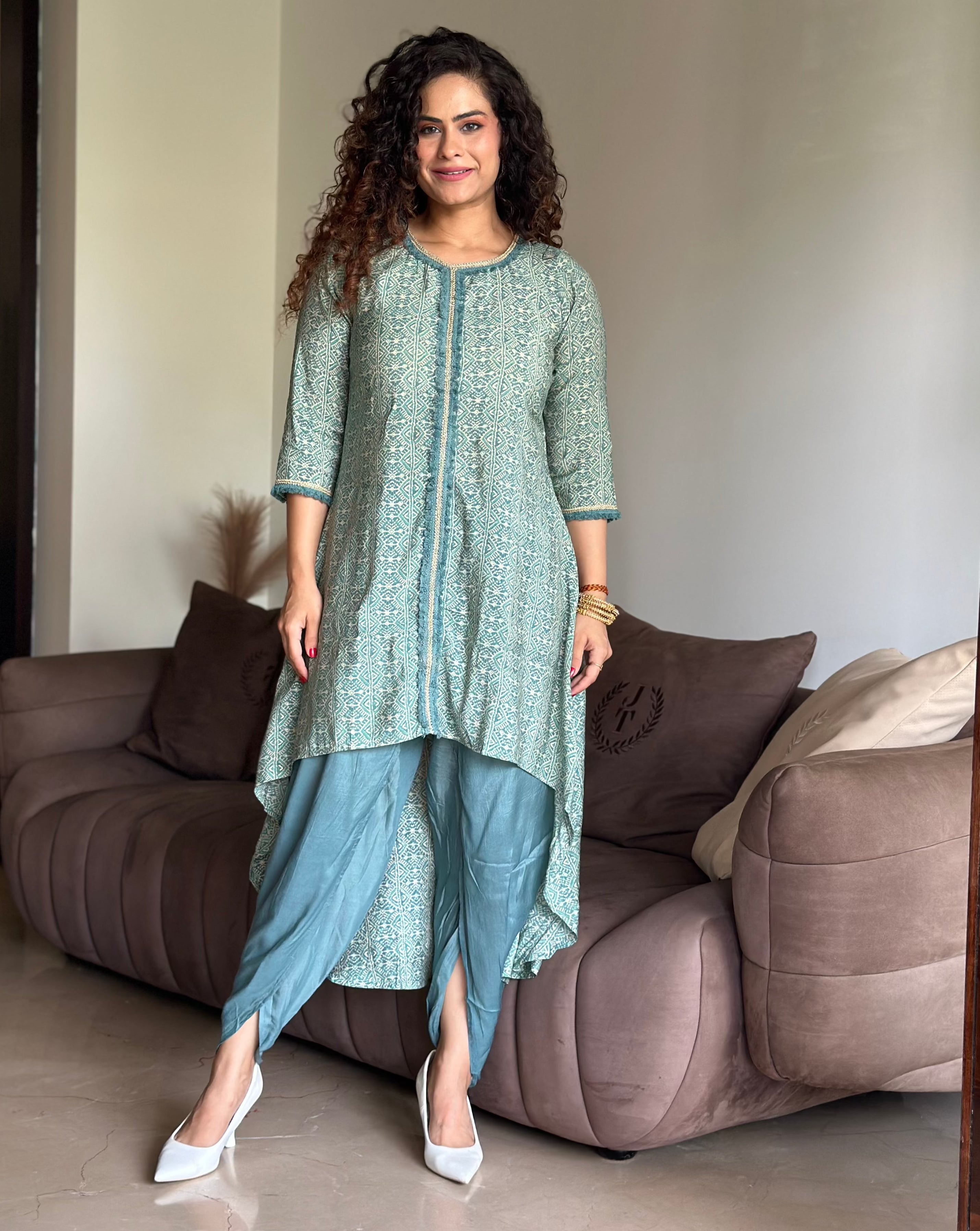 Elegant Blue Kurta with Tulip Pants Set - Indian Ethnic Wear for Women - Perfect for Festivals, Weddings & Special Occasions
