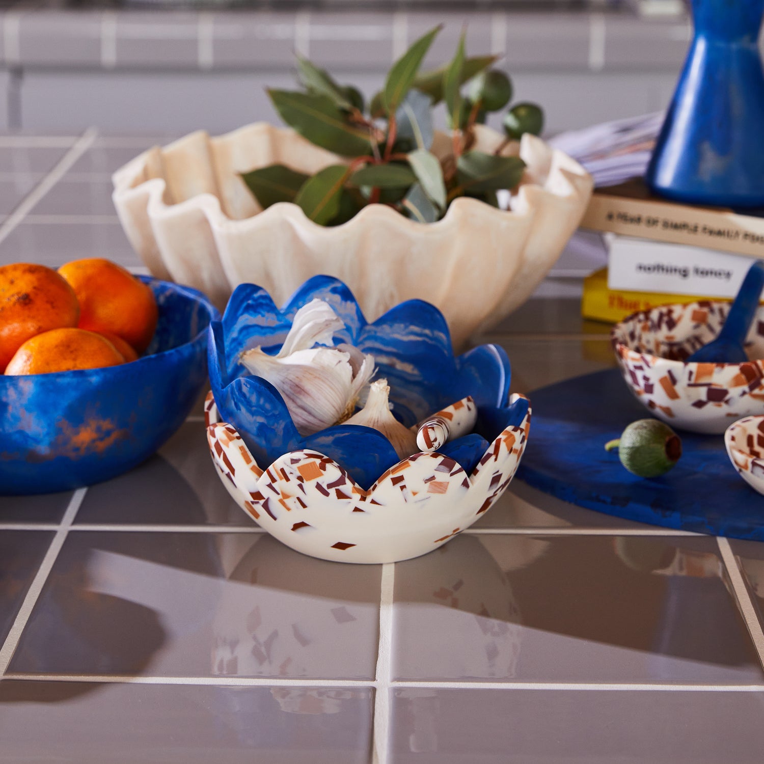 Lapis Blue Petal Bowl - Elegant Ceramic Serving Bowl for Salads, Desserts & Snacks | Perfect for Dinner Parties, Home Decor & Gift Giving
