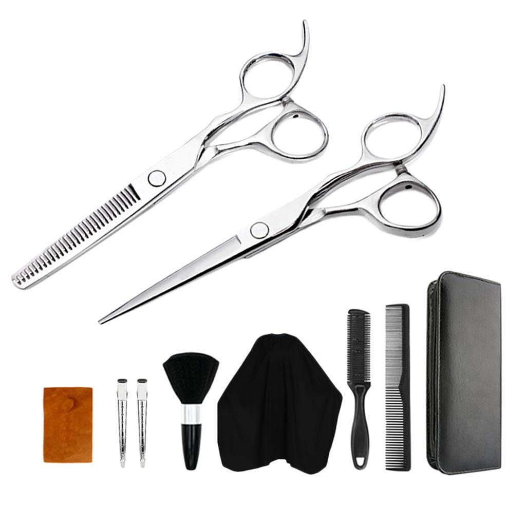 Trendy Retail® 10-Piece Professional Hair Cutting Scissors Set with Cape, Clips & Comb - Barber & Home Salon Kit for Precision Haircuts, Styling & Grooming