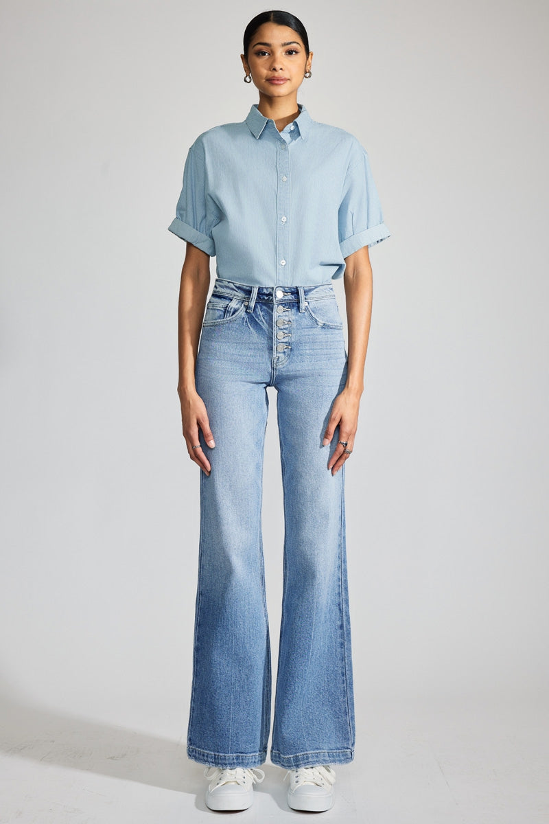 Aisha Premier High Rise Holly Flare Jeans for Women - Stretchy Denim Pants with Comfortable Fit - Perfect for Casual Outings, Date Nights & Office Wear