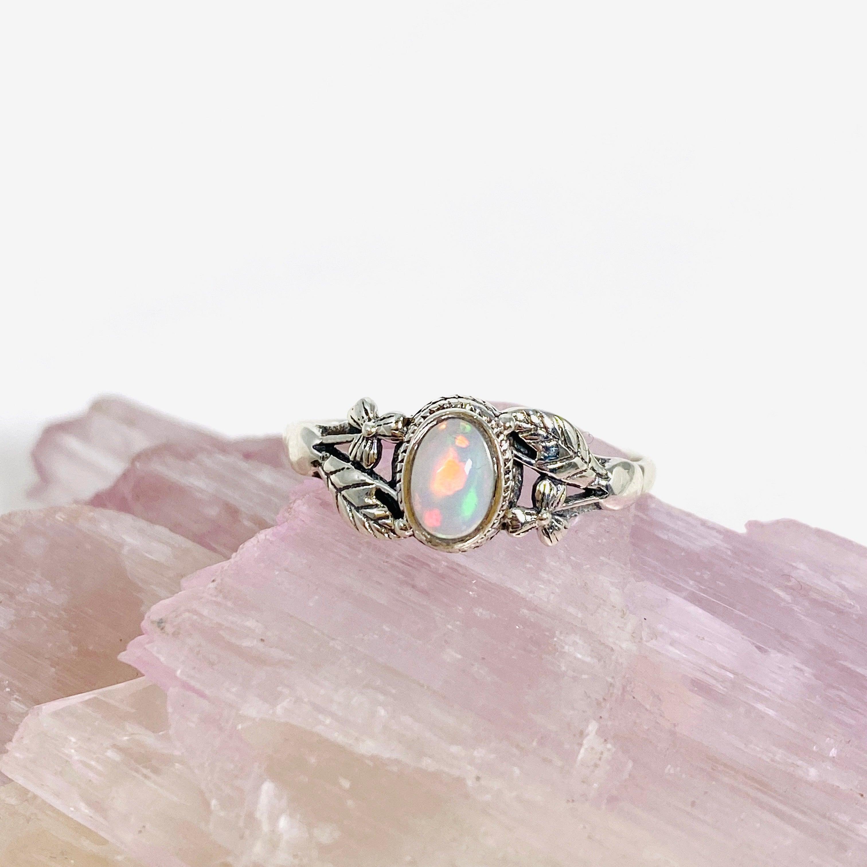 Ethiopian Opal Silver Leaf Ring KRGJ3000 - Elegant Jewelry for Women, Perfect for Weddings, Parties & Special Occasions