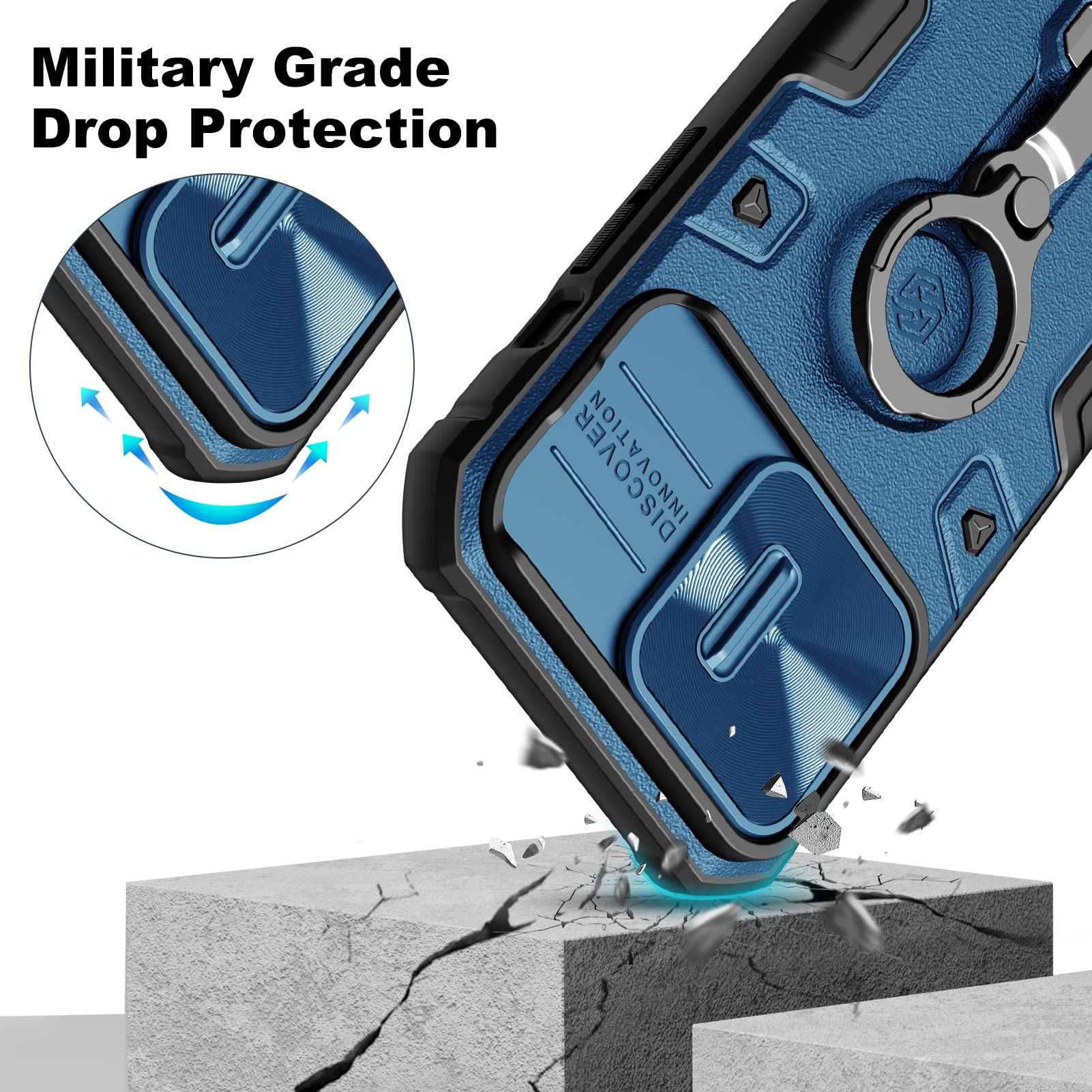 Nillkin Shockproof iPhone 14 Pro Max Case with Stand & Slide Camera Cover - Military Grade Protection, MagSafe Compatible for Wireless Charging & Magnetic Car Mount - Perfect for Travel, Work & Outdoor Activities (Blue)