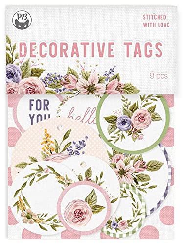 Stitched with Love Double-Sided Cardstock Tags - 9/Pkg #01 - Perfect for Scrapbooking, Gift Wrapping & DIY Crafts
