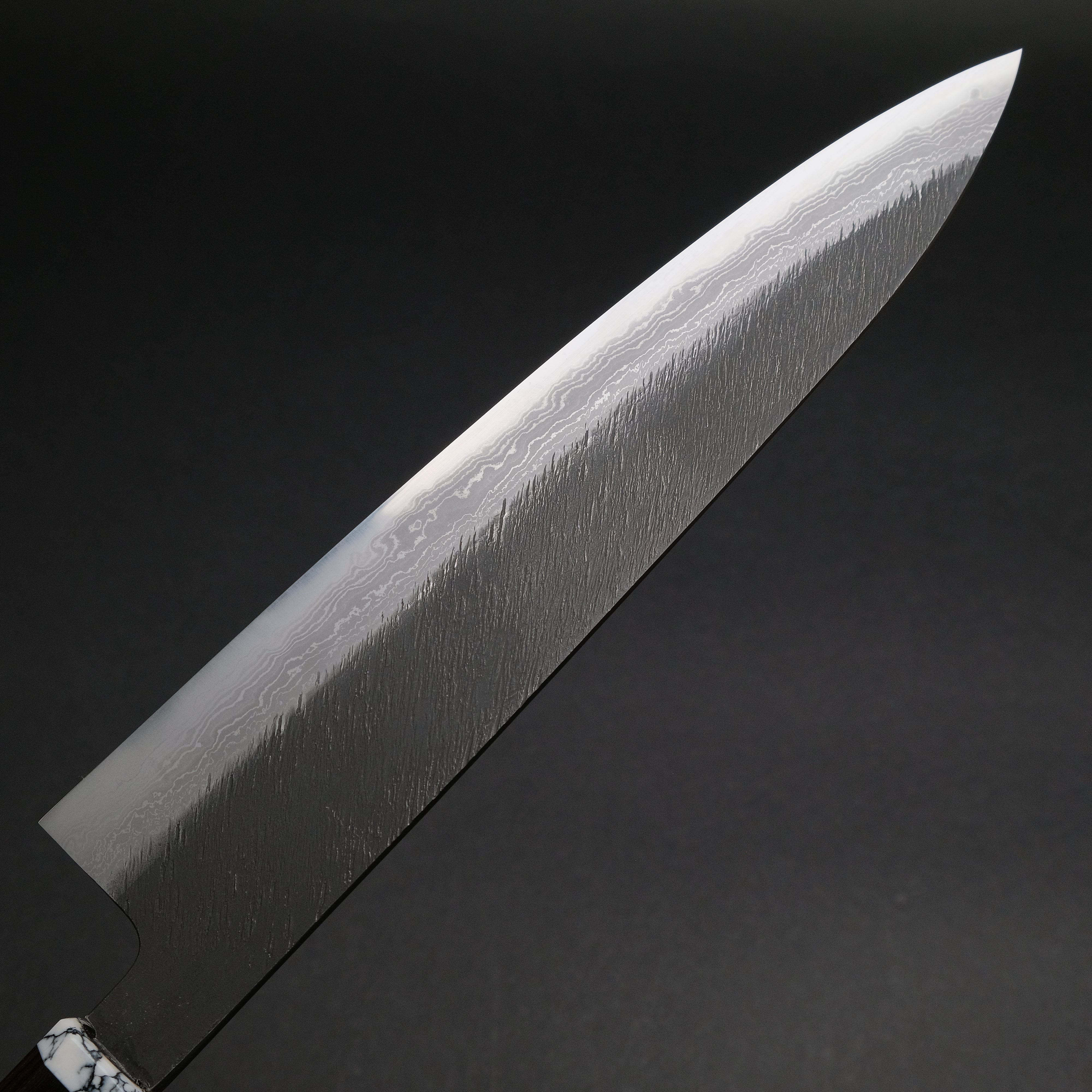 Premium Ajikataya White #2 Matsuba Damascus Gyuto 240mm Japanese Chef Knife with Ebony & TQ Handle (#07) - Perfect for Sushi, Meat Slicing & Professional Kitchen Use