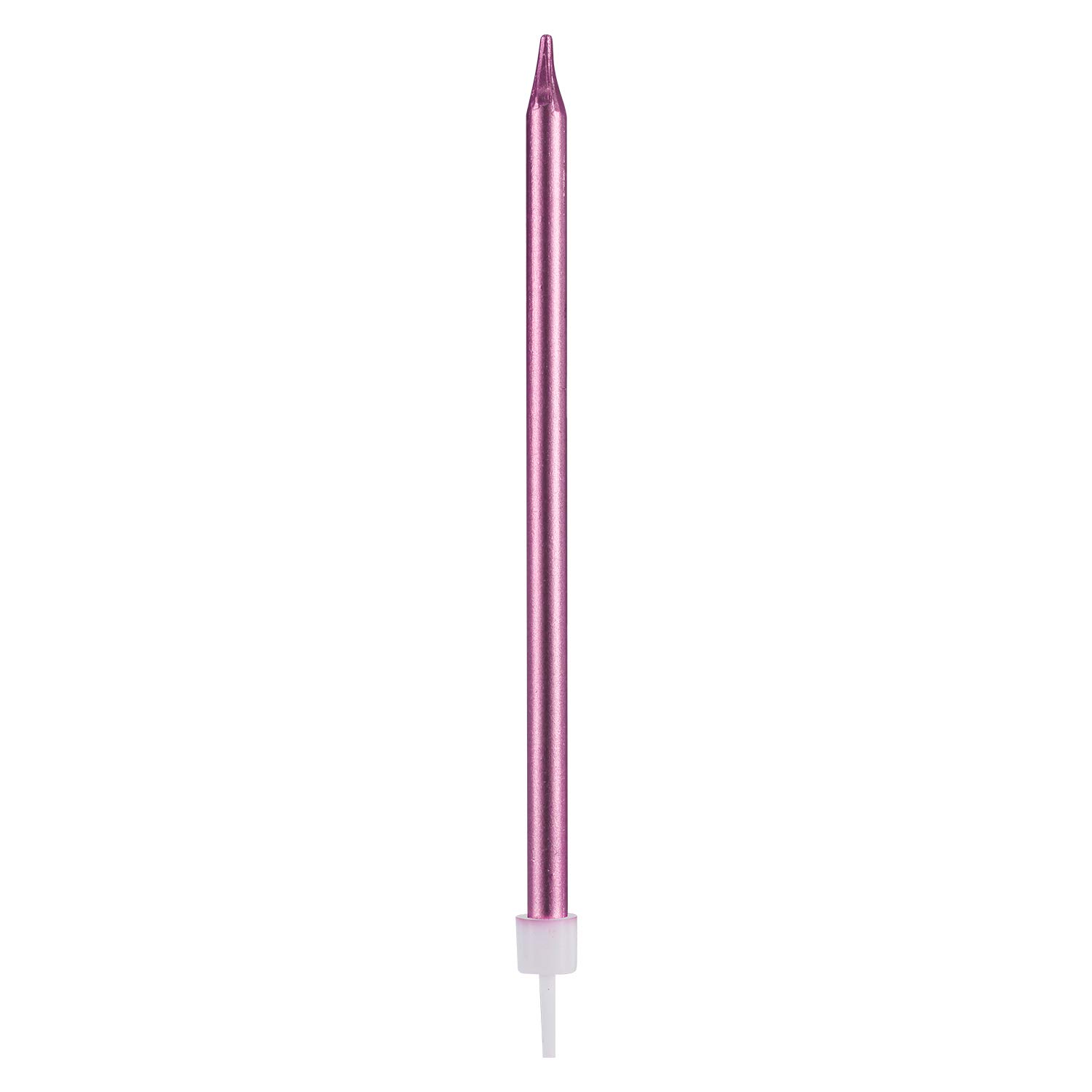 24-Pack Metallic Pink Birthday Cake Candles with Holders - Long Thin Cupcake Candles for Wedding, Party & Birthday Decorations - Perfect for Cake Toppers, Dessert Displays & Celebration Centerpieces