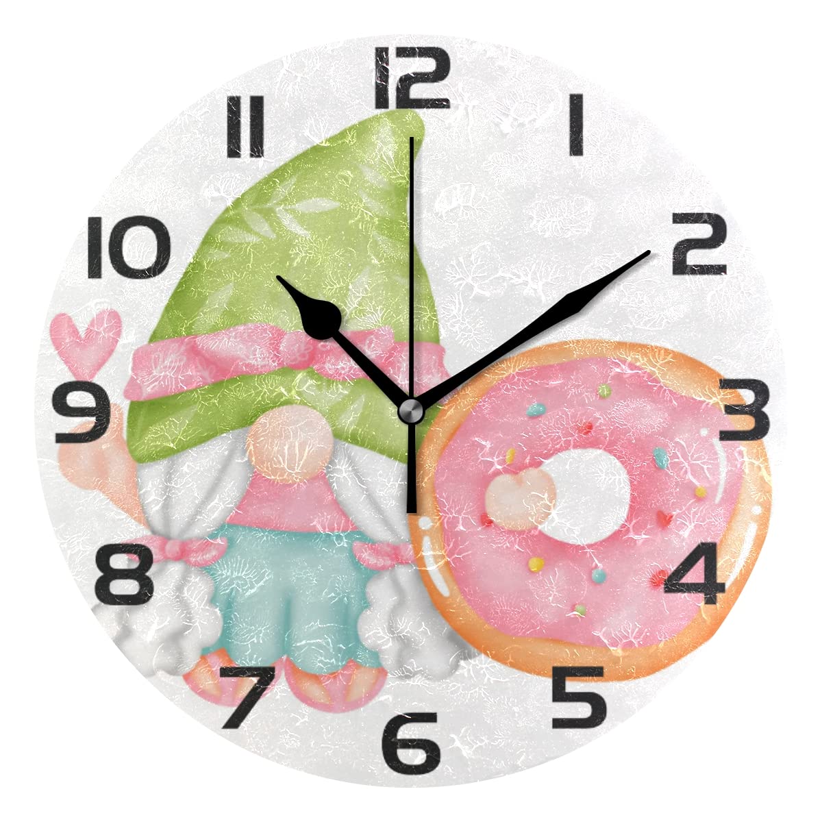 Glaphy Cute Donut Gnome Wall Clock - Silent Non-Ticking Round Battery Operated Clock for Home, Office, Bedroom Decor - Perfect for Kitchen, Living Room & Nursery