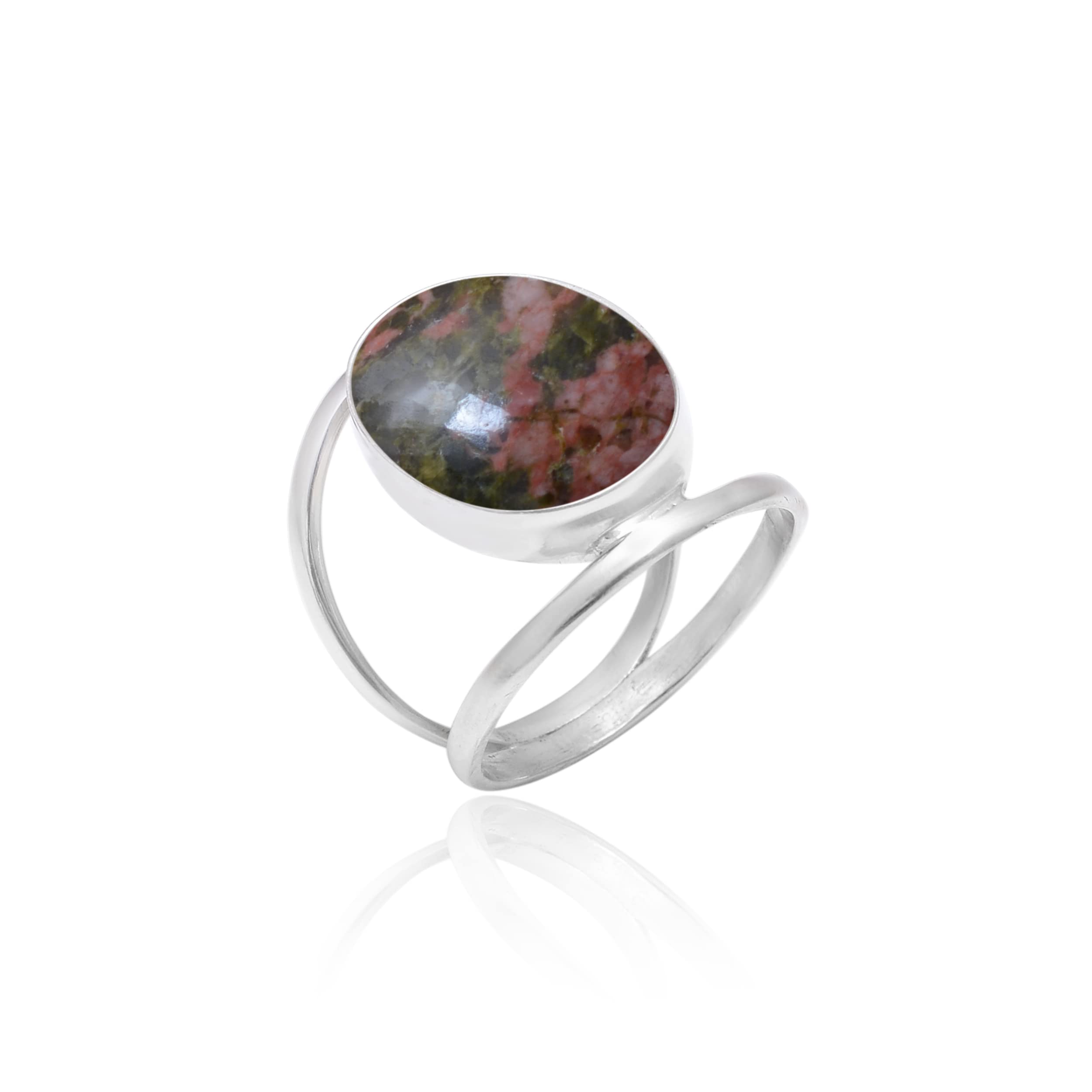 Veracity Jewelry 925 Sterling Silver Unakite Jasper Ring for Women - Natural Orange Green Red Healing Gemstone Meditation Jewelry - VSR-395 | Perfect for Yoga, Spiritual Healing & Everyday Wear