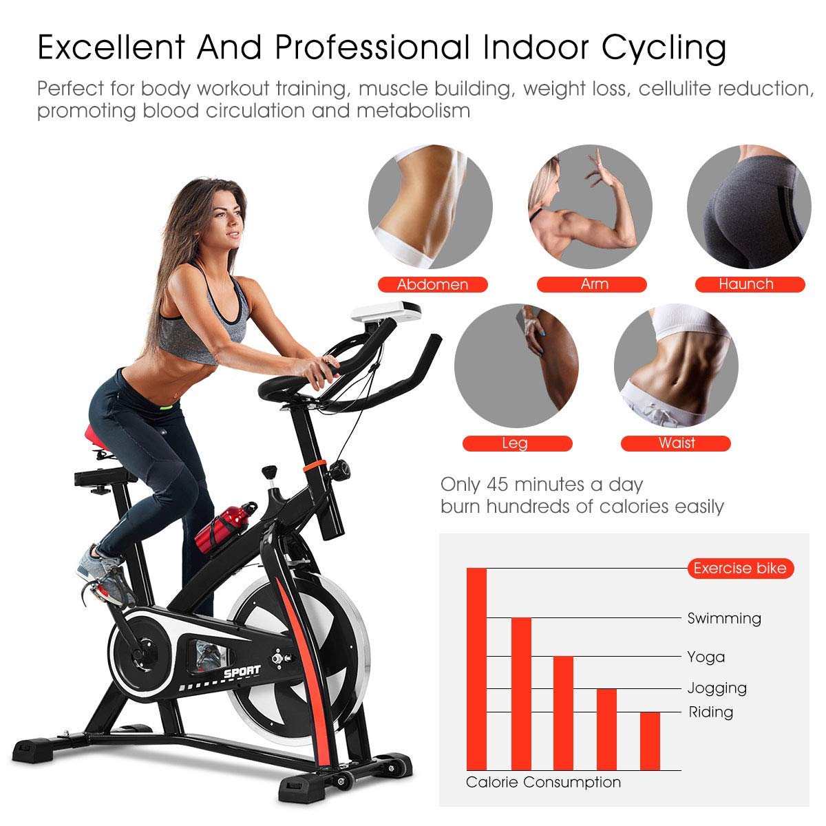 Goplus Adjustable Exercise Bike with Heart Rate Sensors & LCD Display - Professional Stationary Indoor Cycling Bike for Home & Gym - Perfect for Cardio Workouts, Weight Loss & Fitness Training