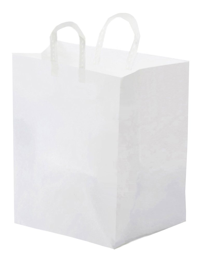 250-Pack SFLPWTPE Large Take-Out Shopping Bags with Folded Loop Handles, 16x12 Inches - Perfect for Restaurants, Grocery Stores & Retail Packaging