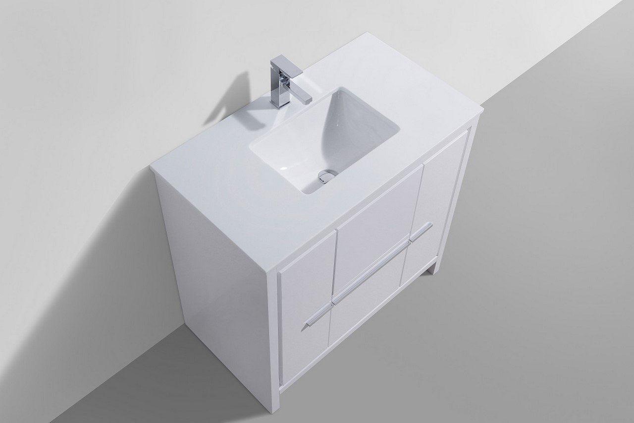 KubeBath Dolce 36 Inch Freestanding Modern Bathroom Vanity with White Quartz Countertop & Cabinet Color Options - Single Sink Bathroom Storage for Small Spaces, Powder Rooms & Master Baths