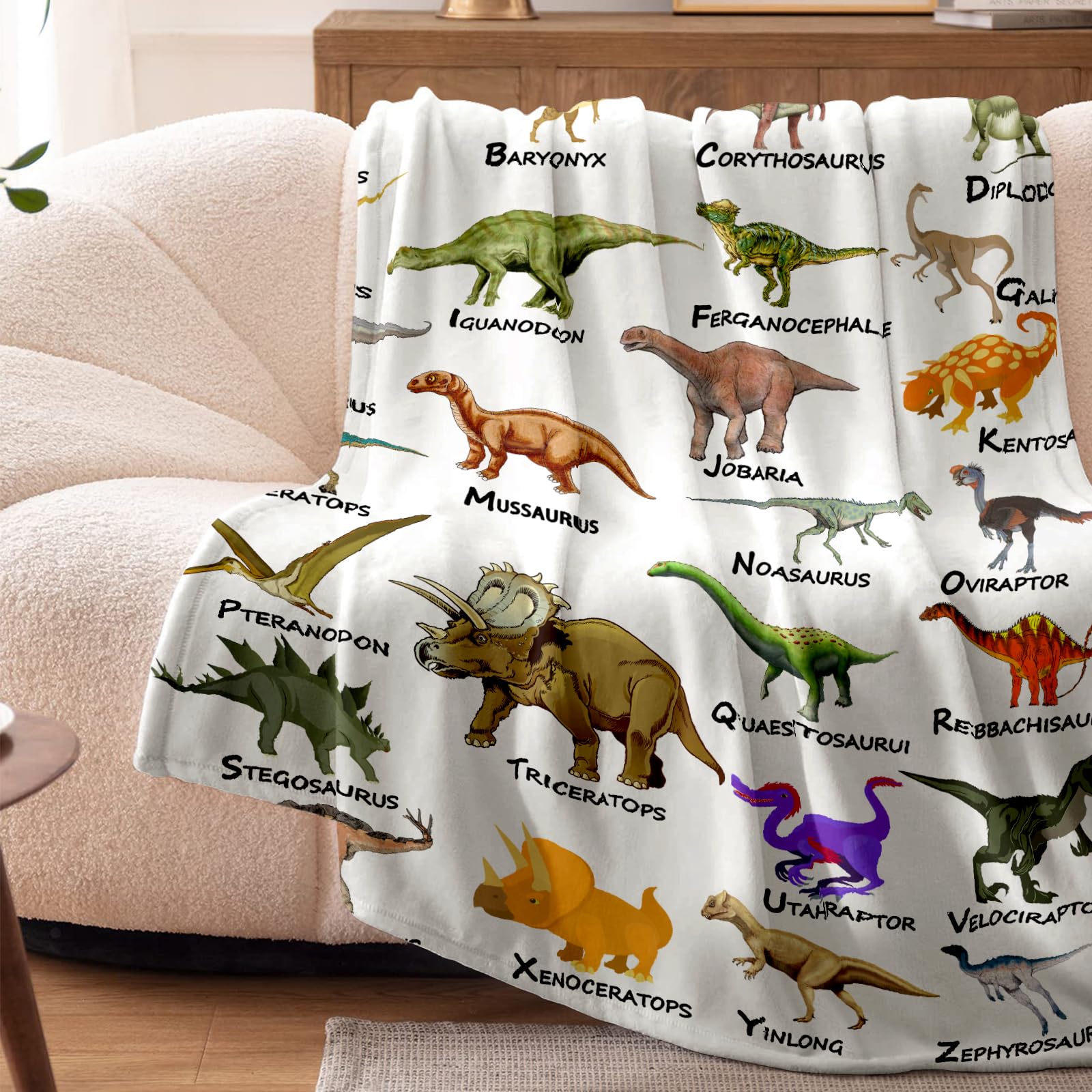 Dinosaur Blanket for Boys & Kids - 350GSM Ultra Soft Flannel Blanket - Perfect for Bed, Sofa, Camping & School Nap - 50x60 Inches - Cozy Gift for Boys & Children