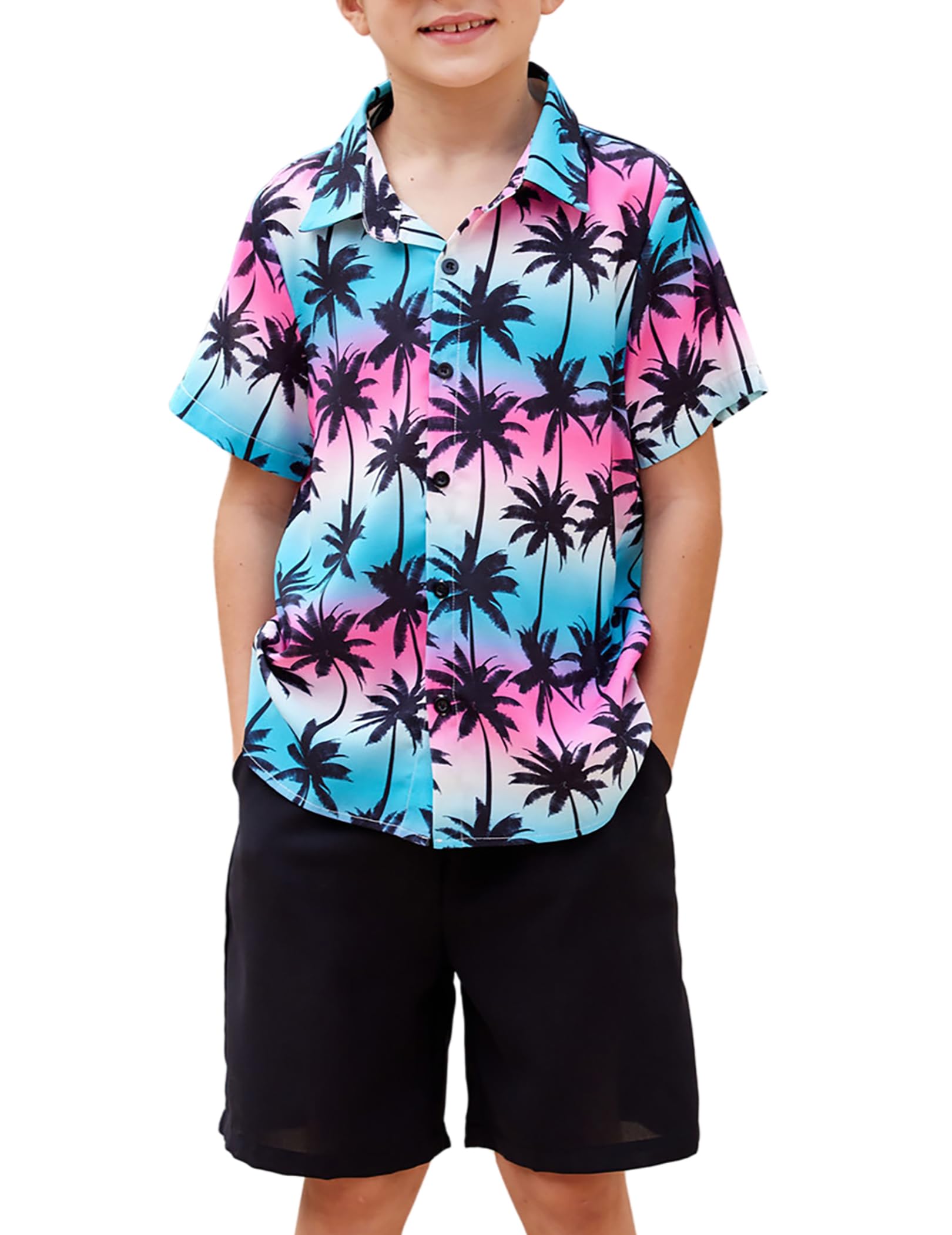Arshiner Boys 2-Piece Hawaiian Outfit Set - Button Down Shirt & Shorts, Summer Beach Clothes for Kids 4-12 Years | Perfect for Vacation, Pool Party & Tropical Getaways