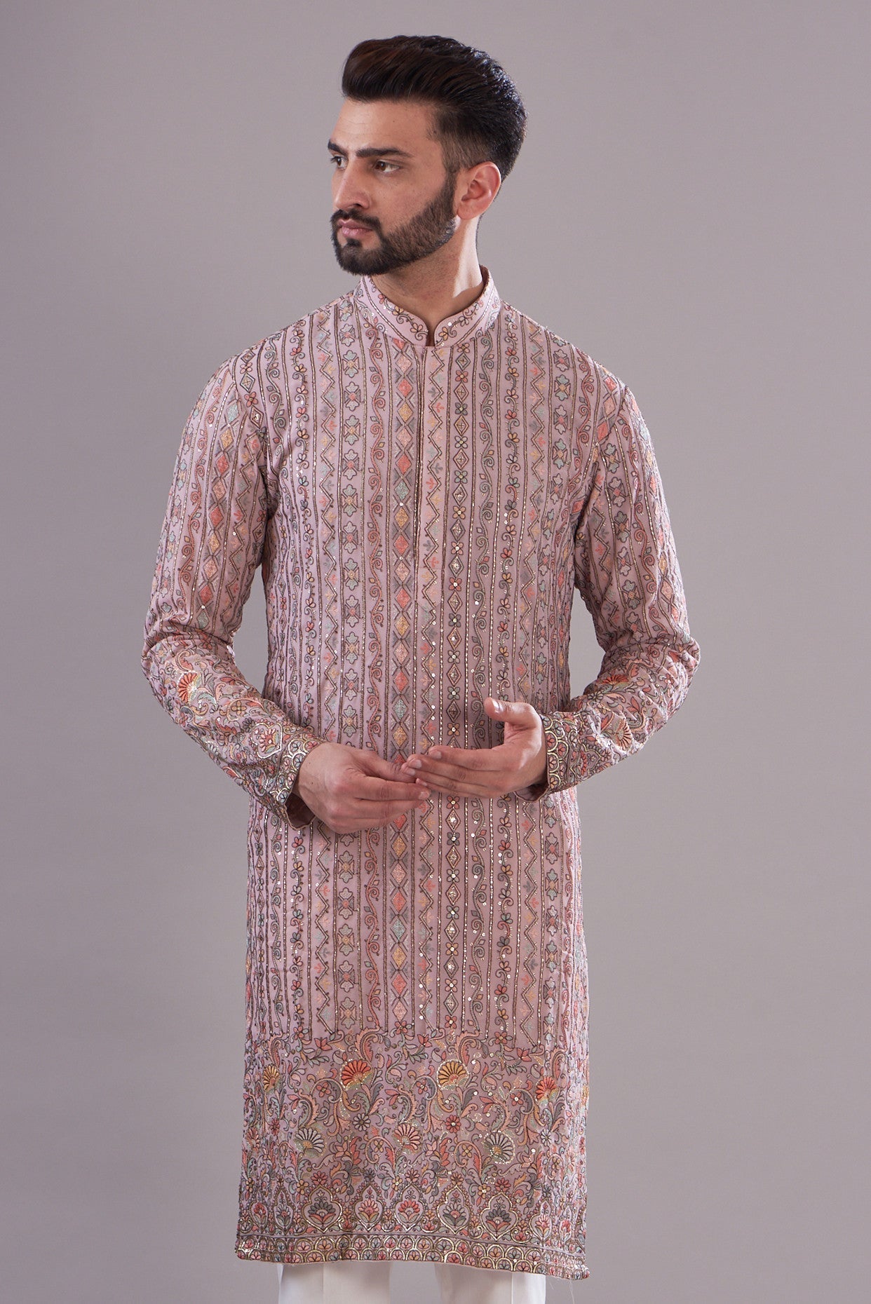 Stylish Pink Mud Multi-Thread Embroidered Kurta for Women | Traditional Indian Ethnic Wear | Perfect for Festivals, Weddings & Casual Outings