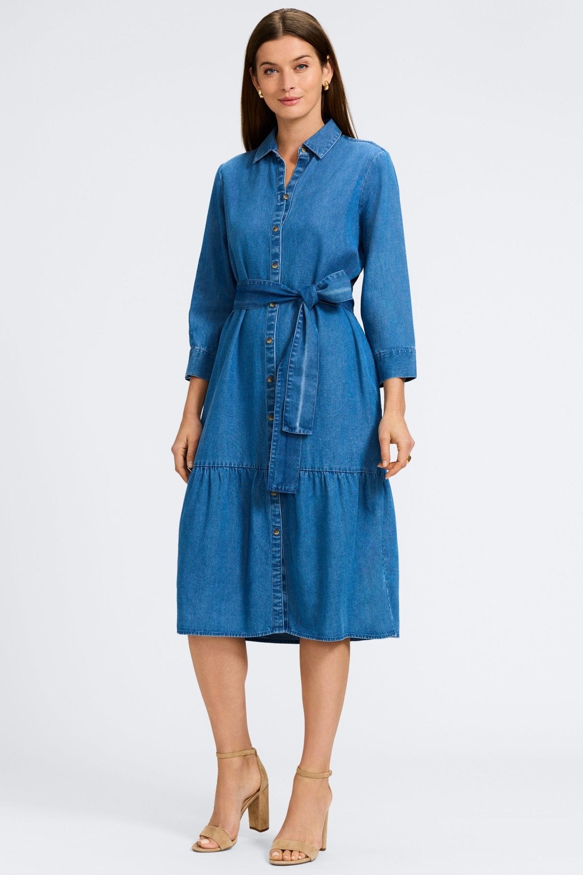 Ivy Tencel® Denim 3/4 Sleeve Midi Dress for Women - Comfortable Stretch Denim Dress for Casual Outings & Summer Wear