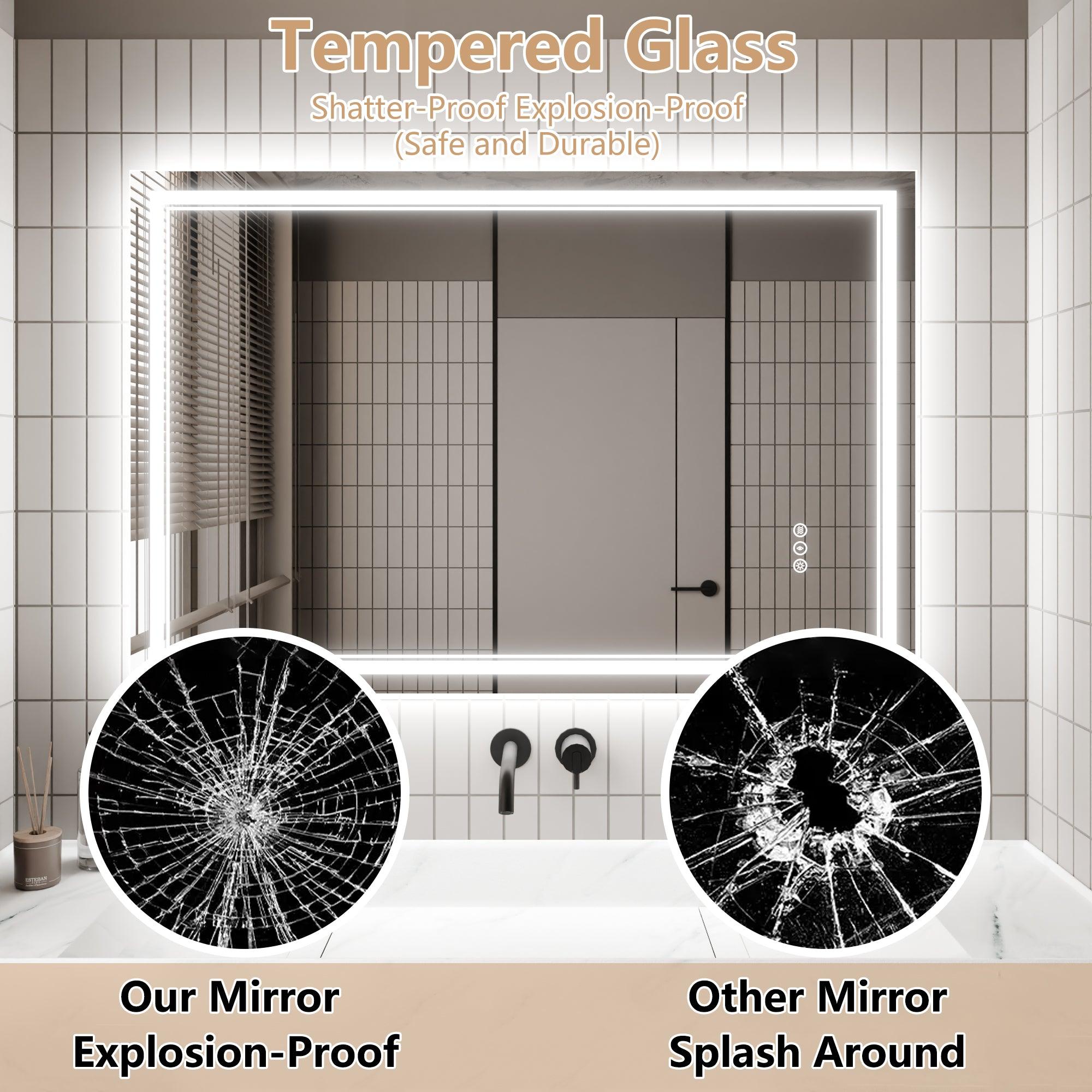 Anti-Fog LED Bathroom Mirror with Dimmable Backlit & Touch Switch - GlareGuard Illuminated Vanity Mirror for Makeup, Shaving & Home Decor