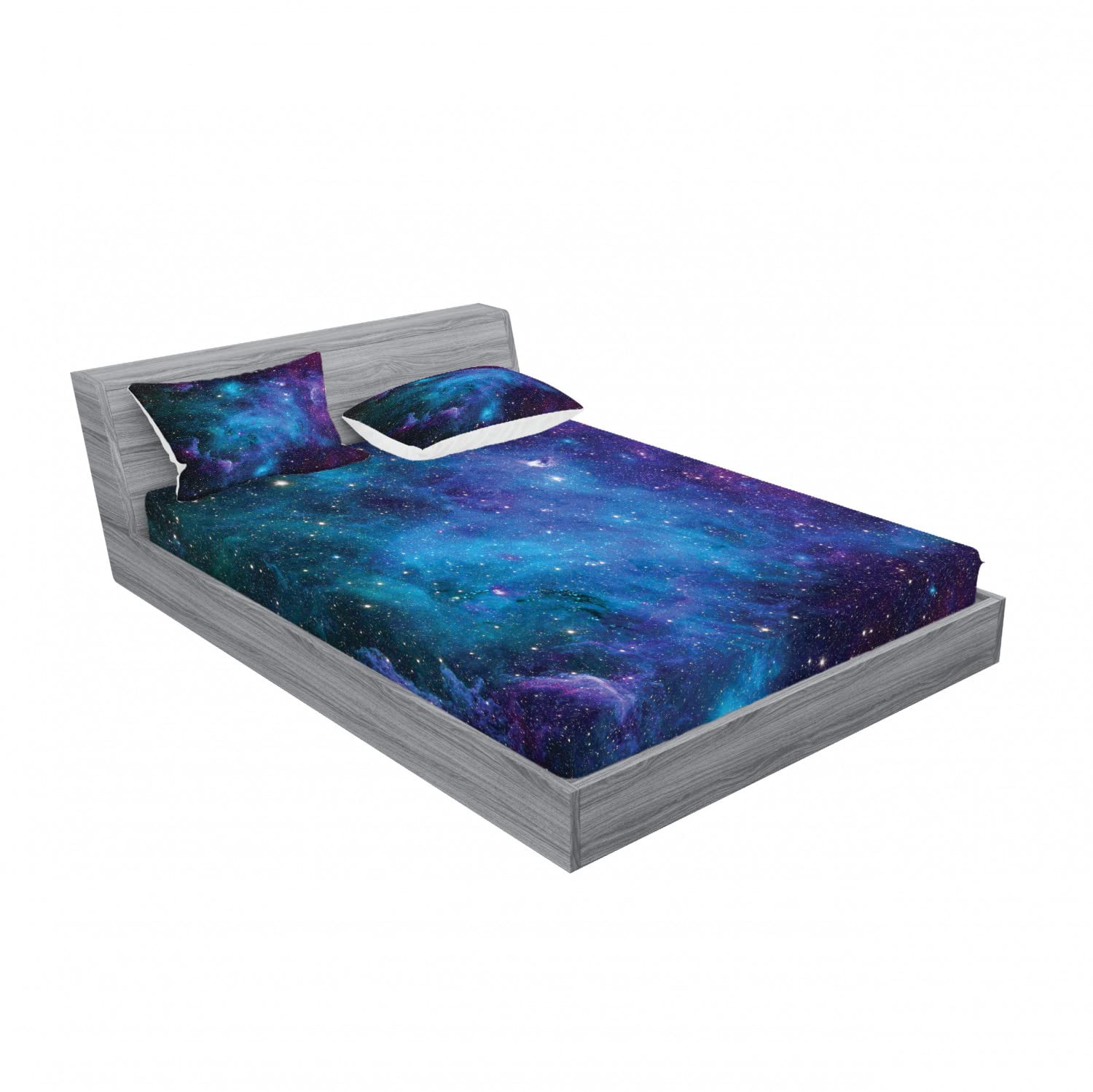 Ambesonne Galaxy Stars in Space 2-Pack King Size Fitted Sheet Set with 4 Pillow Shams - Navy Purple Cosmic Bedding for Astronomy Lovers - Perfect for Themed Bedrooms, Dorm Decor, and Gift Giving
