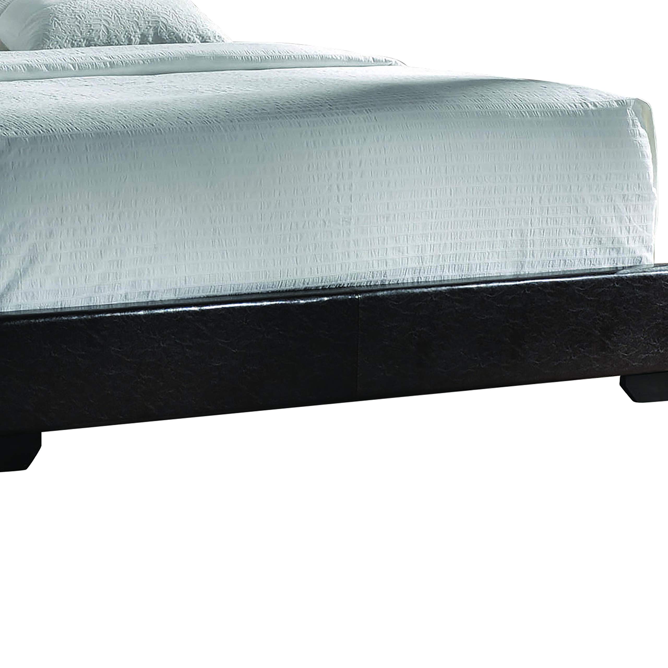 Benjara Full Size Wooden Bed Frame with Leatherette Upholstery & Bracket Feet Support - Brown Queen Bed for Master Bedroom, Guest Room & Dormitory