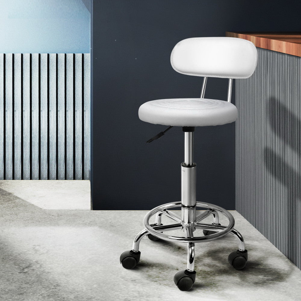 Premium Salon Stool Swivel Chair with Adjustable Backrest - White - Perfect for Hair Salons, Nail Studios & Home Beauty Stations