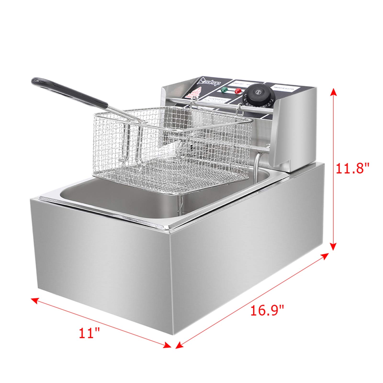 Commercial Electric Deep Fryer 6L Stainless Steel Countertop Fryer with Basket - Perfect for Restaurants, Home Kitchens & Making French Fries, Chicken Wings & More