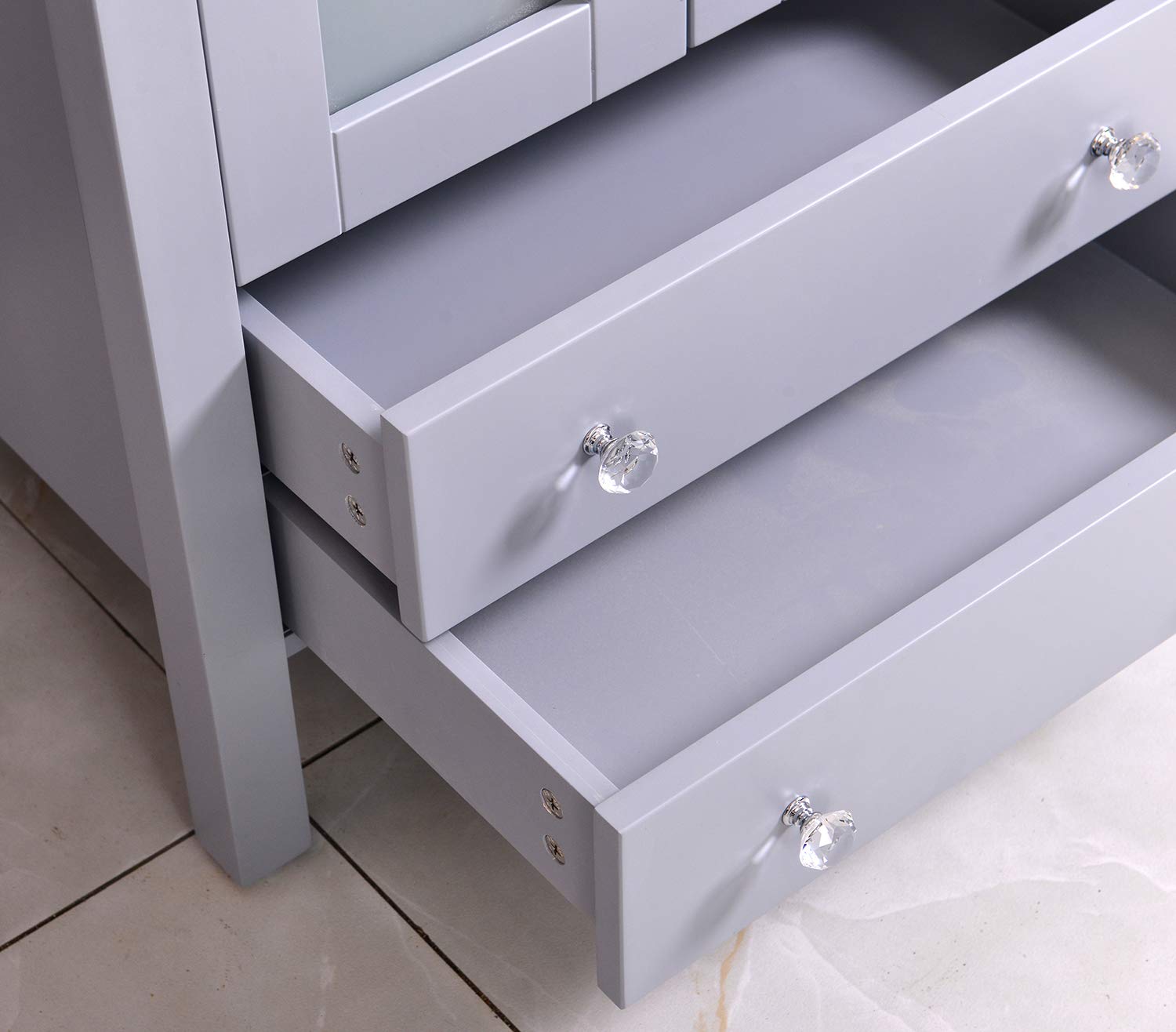 24 Inch Wooden Floor-Standing Bathroom Vanity with Ceramic Vessel Sink, Mirror, Faucet & Drain Included - Modern Grey Bathroom Set for Master Bath, Guest Bath & Powder Room Renovations