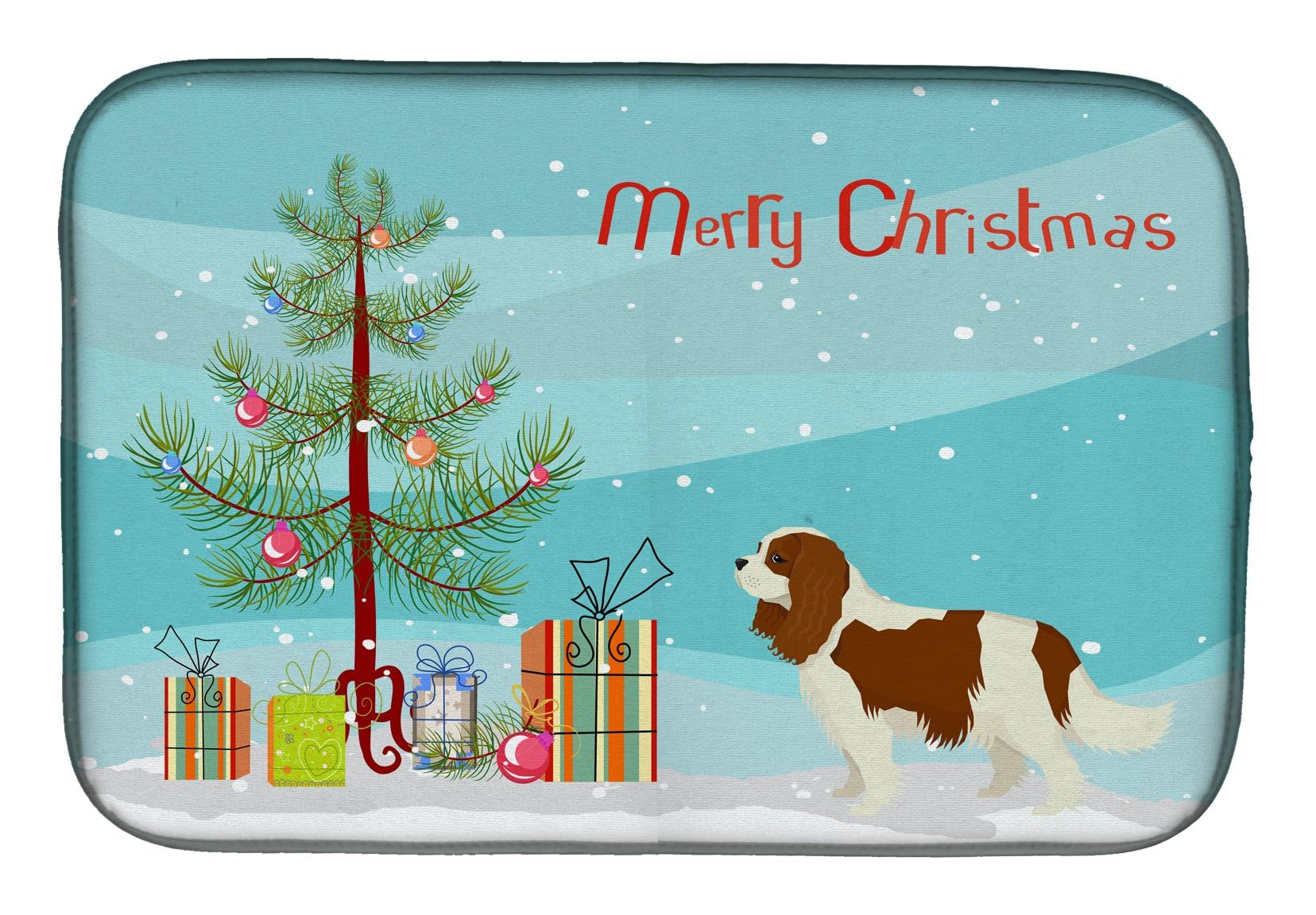Cavalier Spaniel Christmas Tree Dish Drying Mat - Absorbent Kitchen Counter Mat for Dishes, 14 x 21 Inch Multicolor - Perfect for Holiday Decor & Drying Dishes Safely