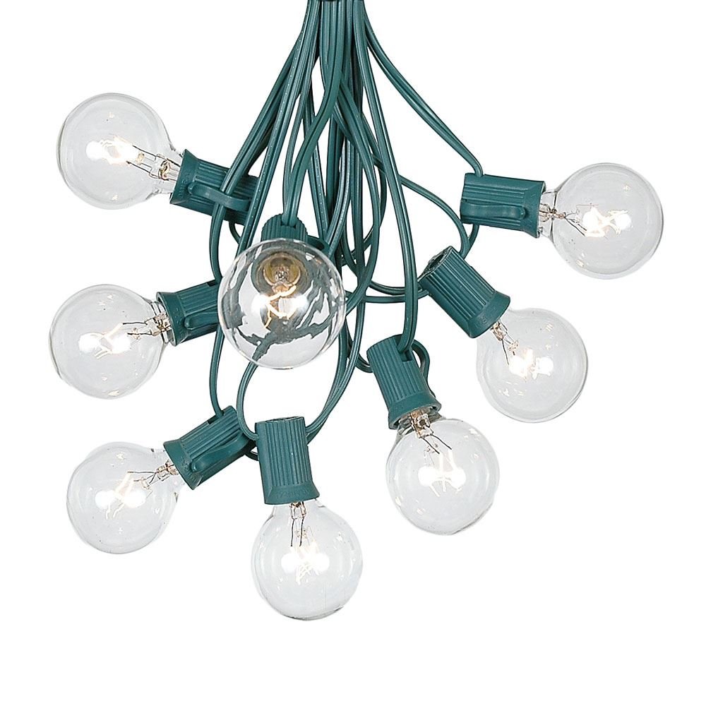 G40 Patio String Lights with 125 Clear Globe Bulbs - 100ft Green Wire Vintage Outdoor Hanging Lights for Garden, Backyard, Cafe & Market Decor - Weatherproof Commercial & Residential Lighting