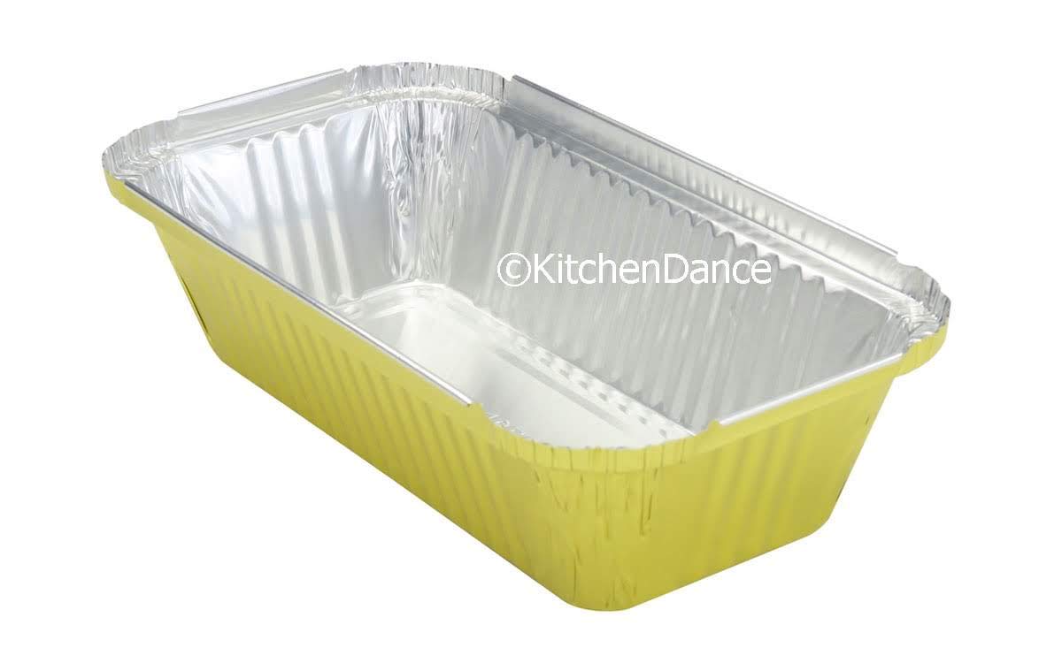 KitchenDance Disposable Aluminum Loaf Pans with Lids - 1.5 lb Rectangular Foil Baking Pans for Cakes, Cobblers, Bread & Meal Prep - Heavy Duty Gold Aluminum Containers (125 Pack) - Perfect for Home Baking, Party Catering & Food Storage