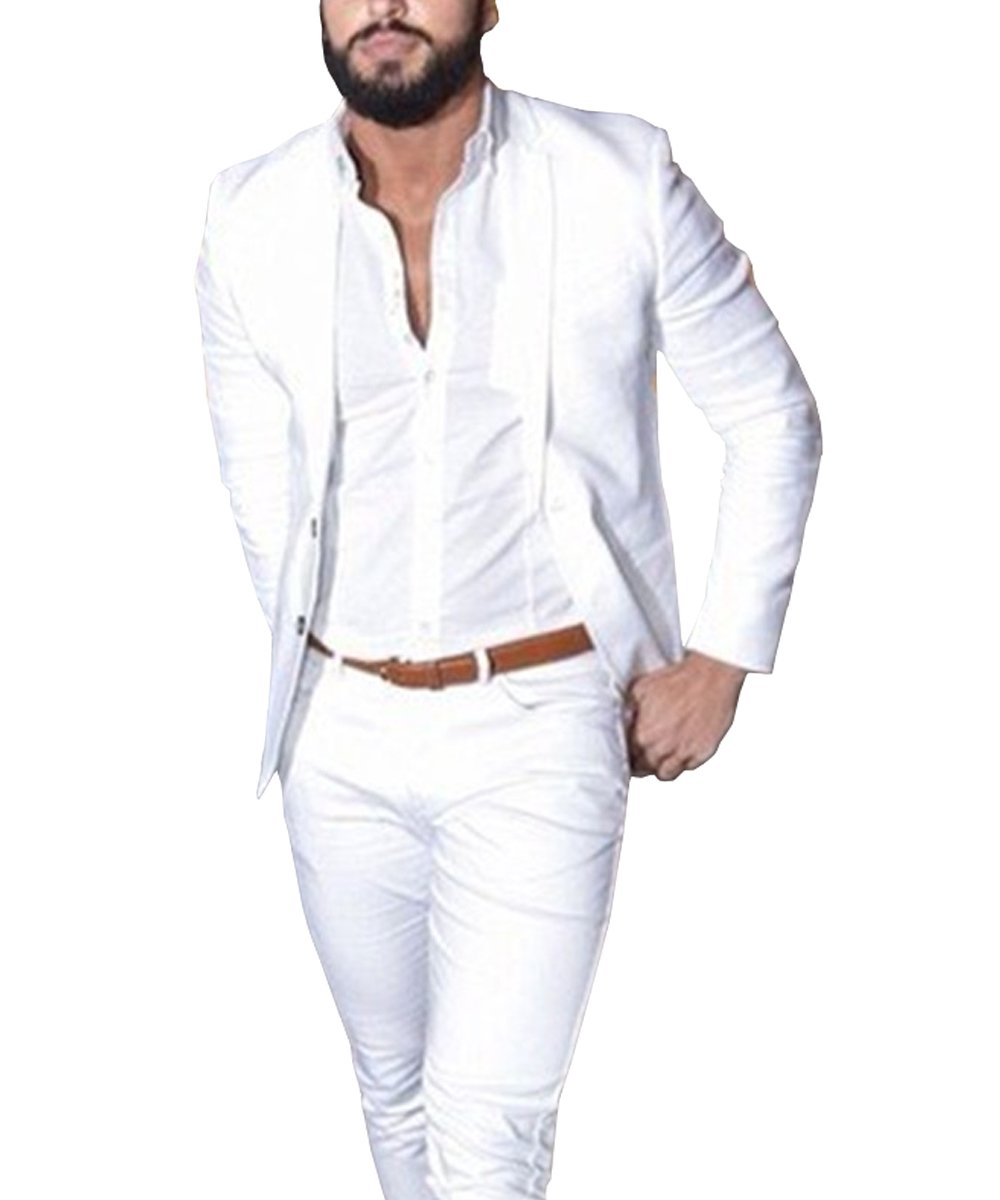 SOLOVEDRESS Men's White Wedding Suit - Groomsmen Tuxedo Blazer & Pants Set Size 42 | Formal Attire for Weddings, Prom, Parties & Special Occasions