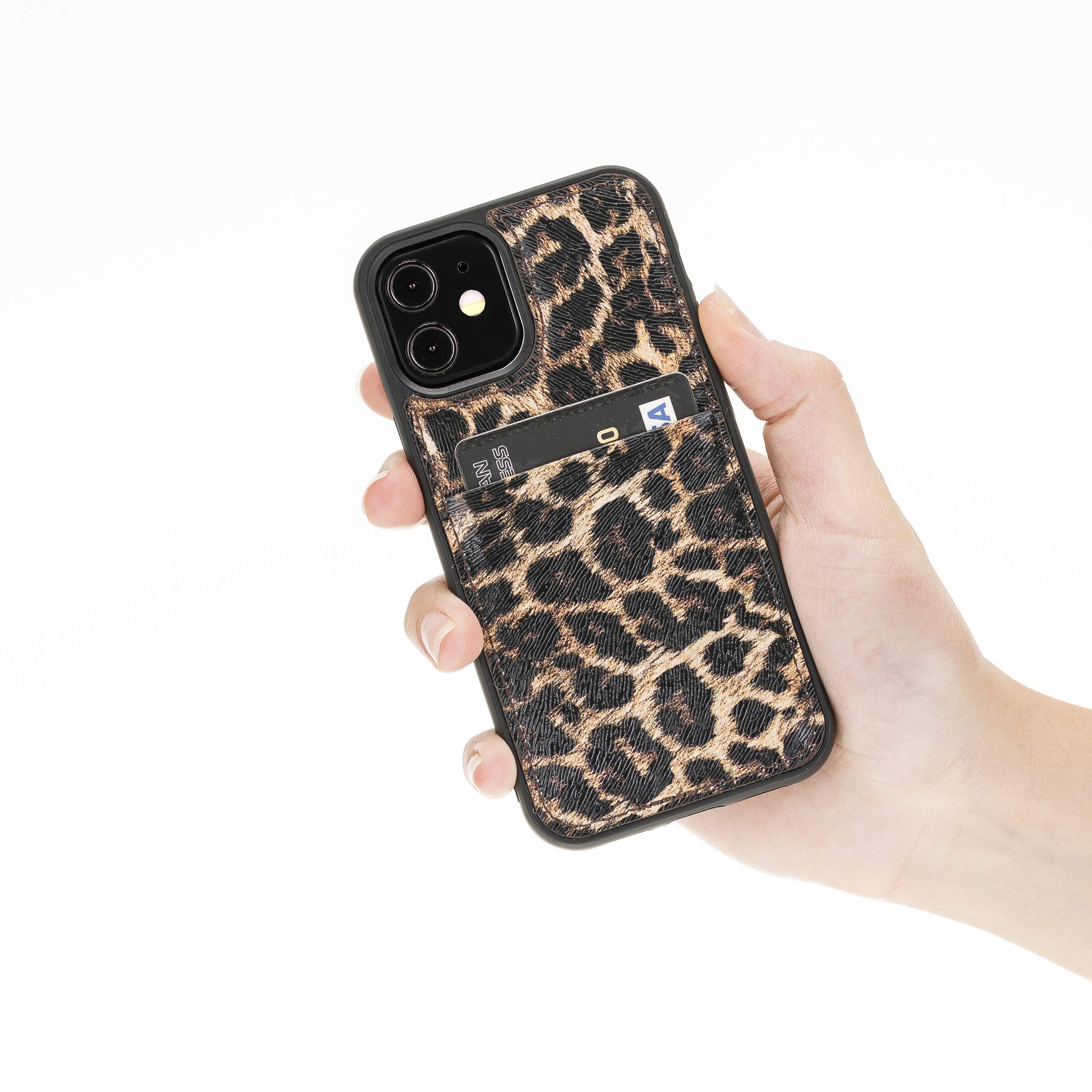 Venito Capri Leather Wallet Case for iPhone 12 Mini (5.4 inch) - RFID Blocking Protective Phone Cover with Padded Back & Leopard Print Design | Perfect for Everyday Use, Travel, and Secure Card Storage