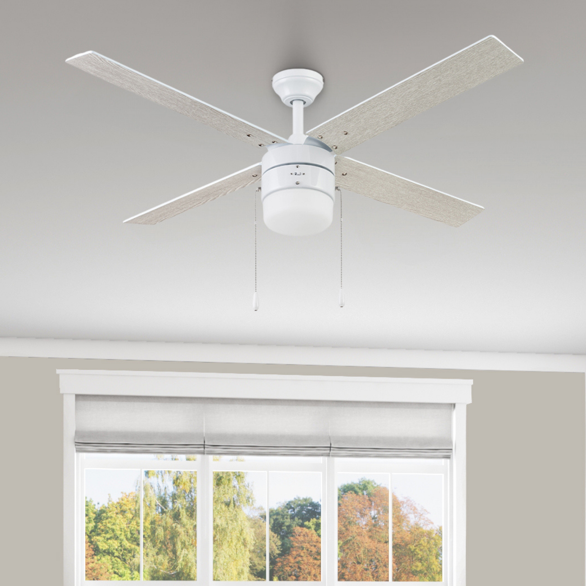 52 Inch White Ceiling Fan with Pull Chain - Modern & Energy Efficient for Living Room, Bedroom, or Office