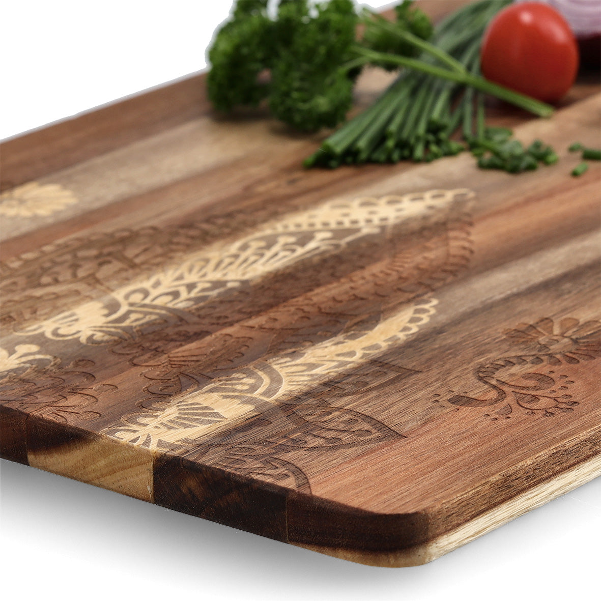 Premium Acacia Wood Cutting Board with Oriental Print - Round & Rectangle Serving Board for Sushi, Cheese, and Charcuterie - Perfect for Kitchen, Dining, and Entertaining