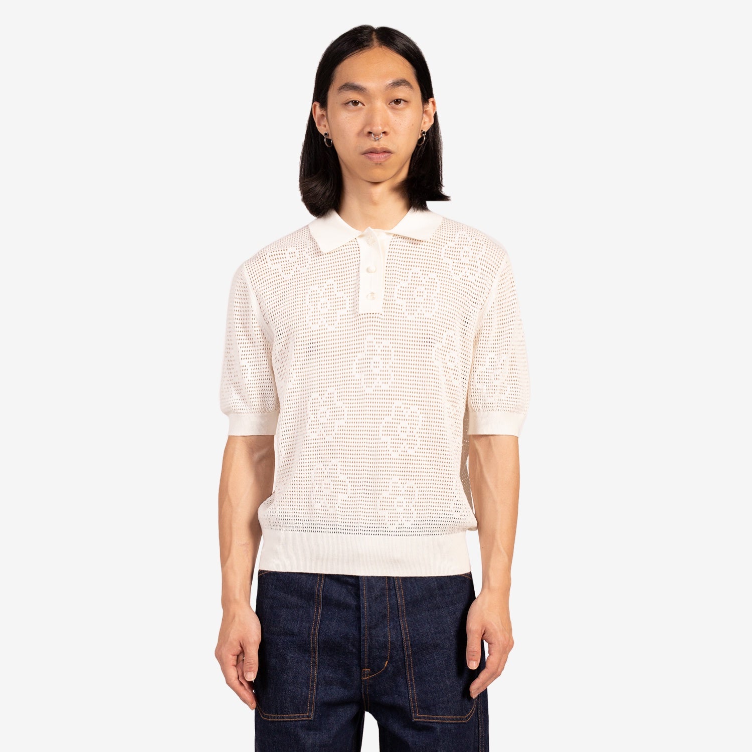 Unisex Breathable Mesh Knit Polo Shirt - White - Perfect for Casual Wear, Golf & Outdoor Activities