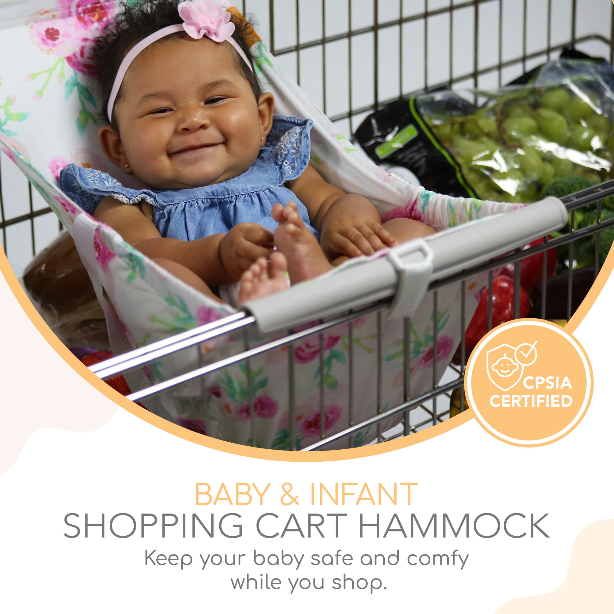 Baby Shopping Cart Hammock Seat for Infants & Toddlers - Universal Fit for All Car Seat Models, Supports Up to 50 lbs - Perfect for Grocery Stores & Shopping Malls (Full Bloom Design)