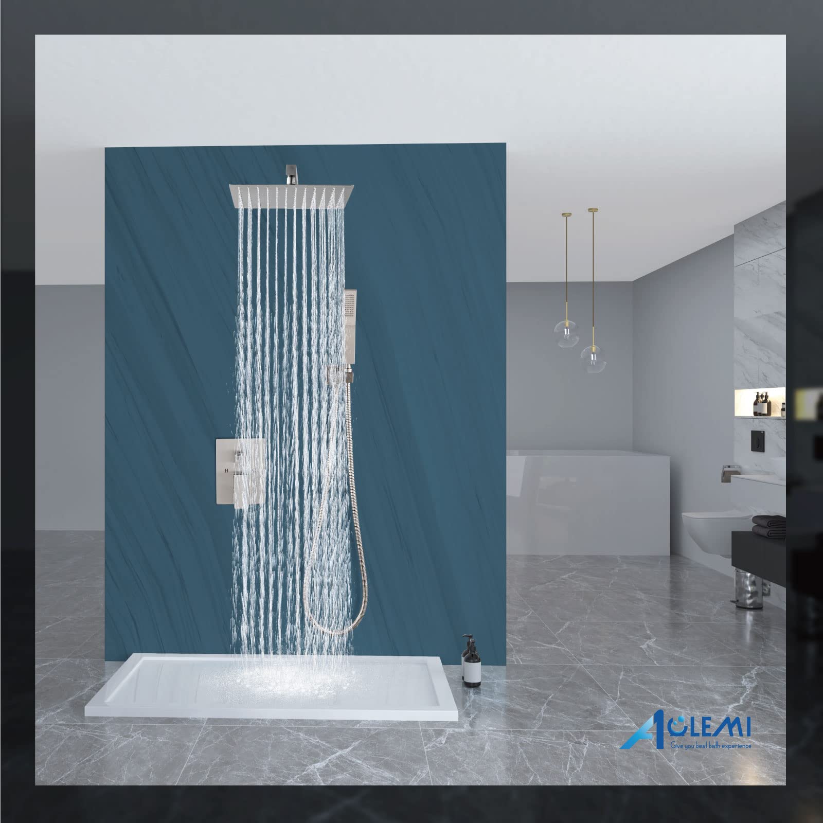 Aolemi 10 Inch Brushed Nickel Shower Faucet Set - Rain Shower System with Handheld Spray, Rough-in Valve & Trim Kit - Wall Mount Bathroom Shower Combo for Modern Home & Spa Experience
