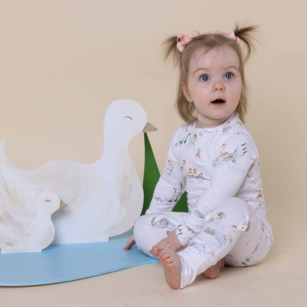 Organic Baby Grow Suit - Snuggle Hunny Duck Pond Print - Size 1 - Soft Cotton Infant Romper for Newborns & Toddlers - Perfect for Playtime, Daycare & Family Outings