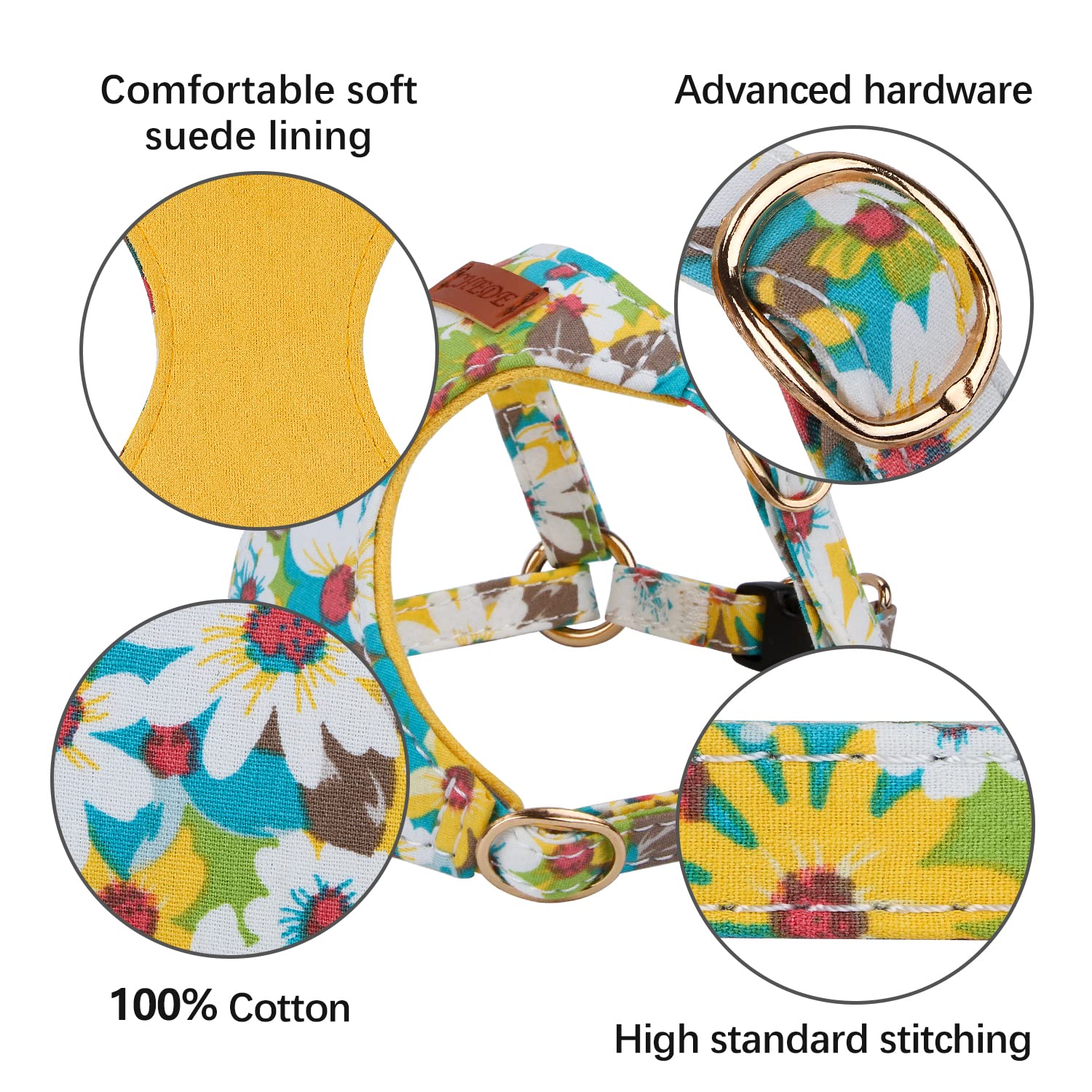 **CHEDE No Pull Floral Dog Harness - Adjustable Soft & Lightweight Small Dog Harness with Leash Set for Puppies & Medium Dogs - Perfect for Walks, Training & Outdoor Adventures**