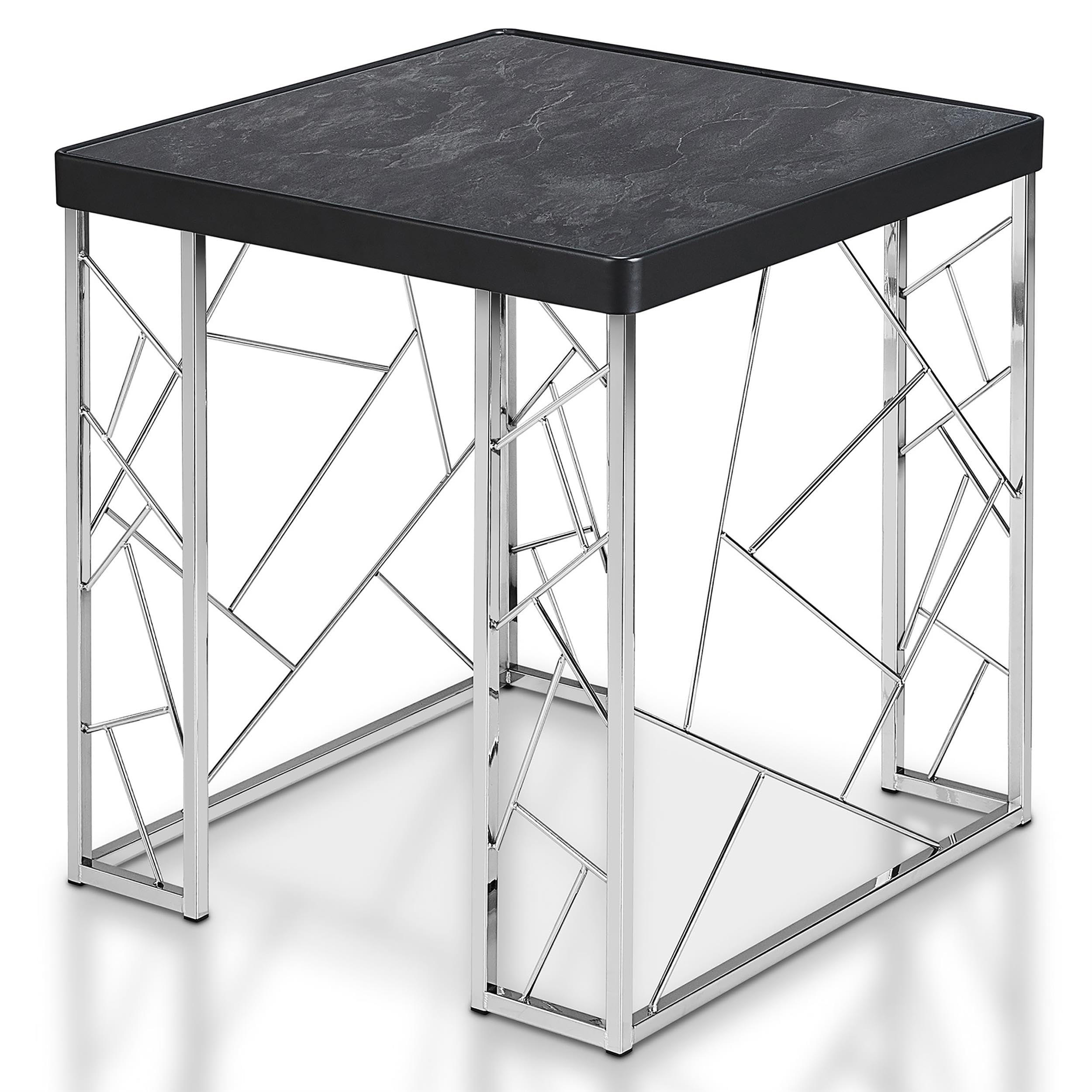 Furniture of America Stefano Modern Metal End Table - Black & Chrome Finish | Stylish Nightstand for Living Room, Bedroom & Office